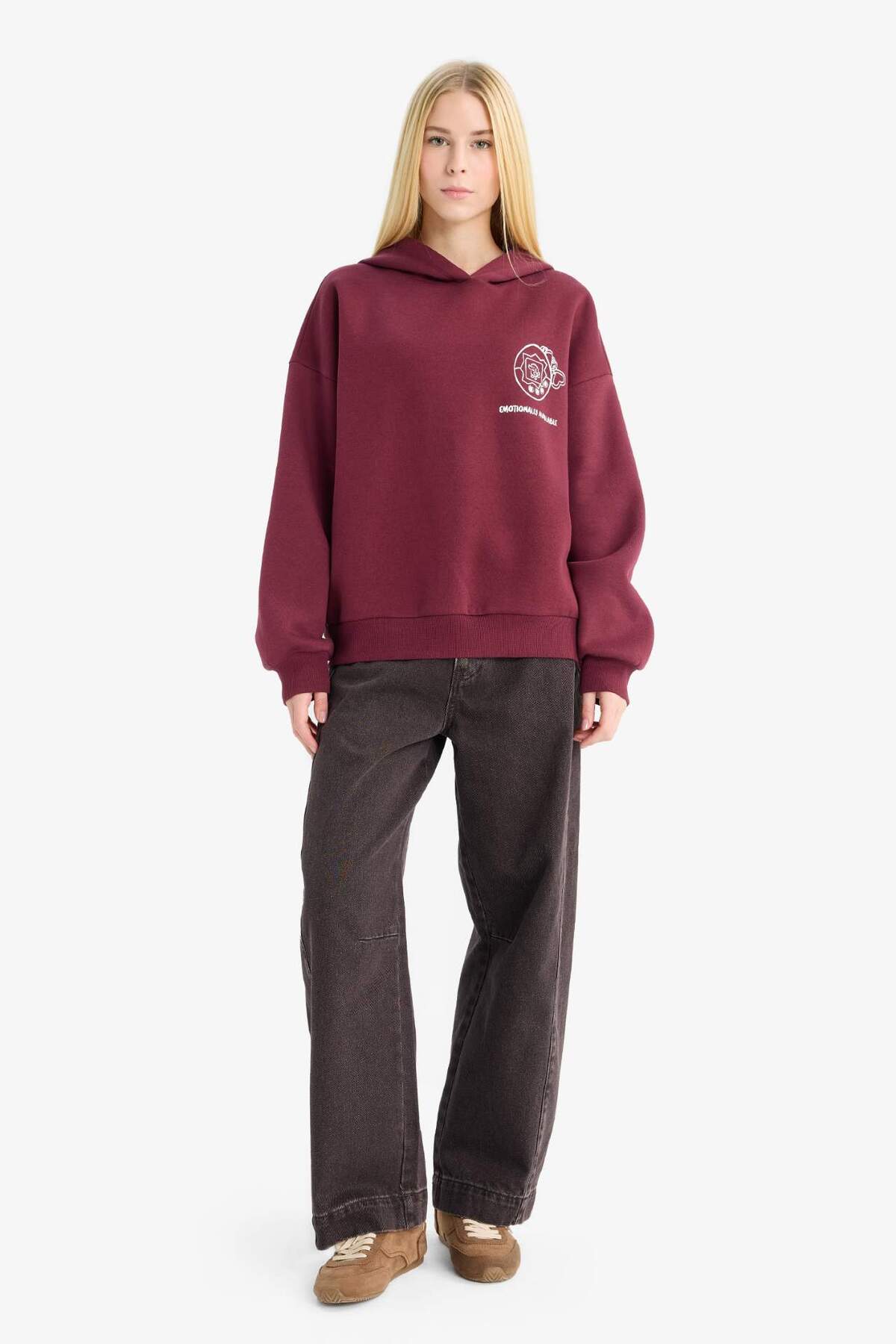 Defacto  Overshirt Fit Kapüşonlu Baskılı Kalın Kumaş Sweatshirt G0181AX25WN - Görsel 2