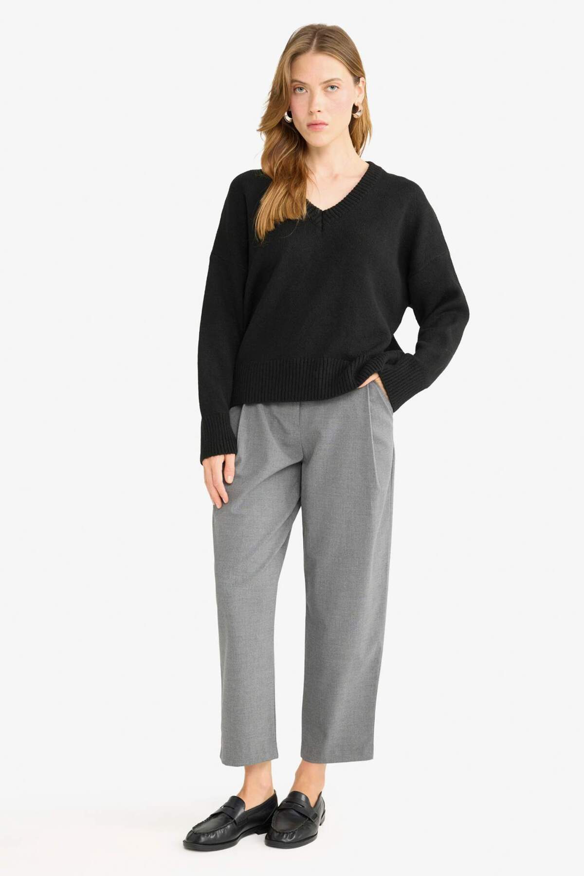 Defacto  Oversize Geniş Kalıp V Yaka Triko Kazak G2957AX25AU - Görsel 2