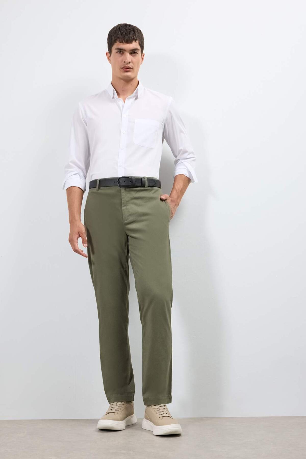 Defacto Regular Fit Straight Leg Chino Canvas Trousers E8064Ax25Au