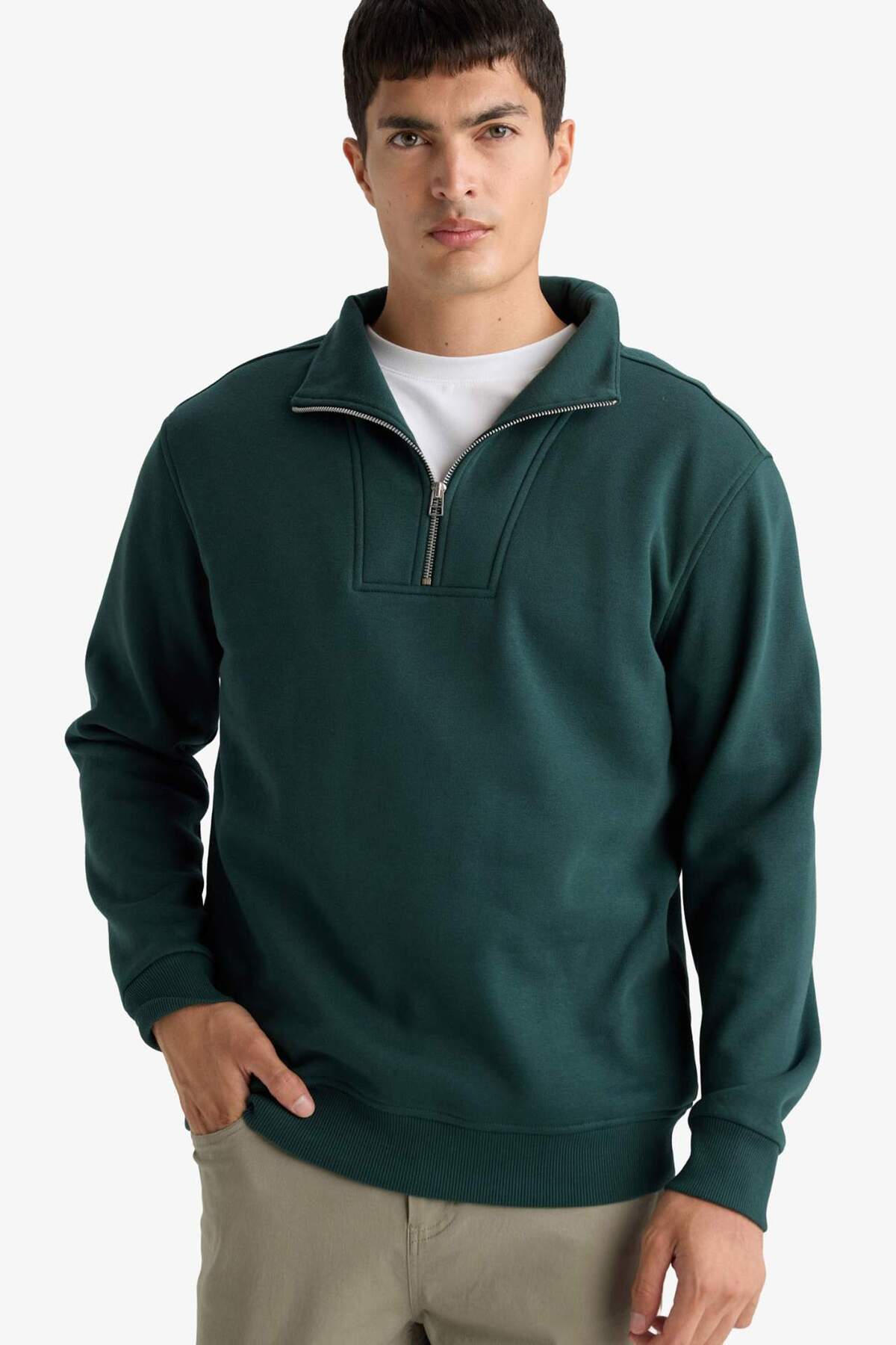 Defacto  Regular Fit Yarım Balıkçı Yaka Fermuarlı Kalın Sweatshirt F4136AX25AU