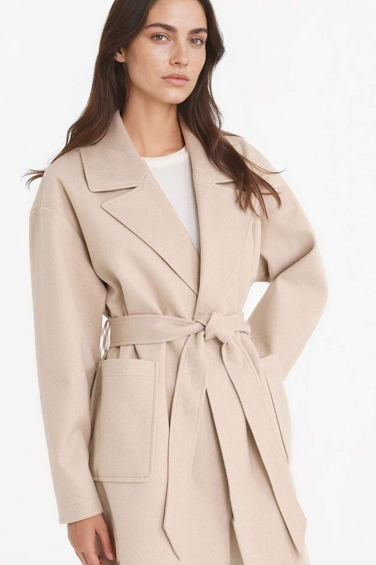 Defacto  Regular Fit Kuşaklı Kaşe Kaban E8636AX25AU - Görsel 4