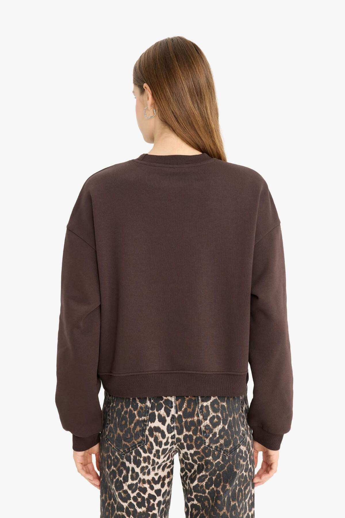 Defacto  Regular Fit Bisiklet Yaka Kalın Basic Düz Sweatshirt D6645AX25WN - Görsel 6