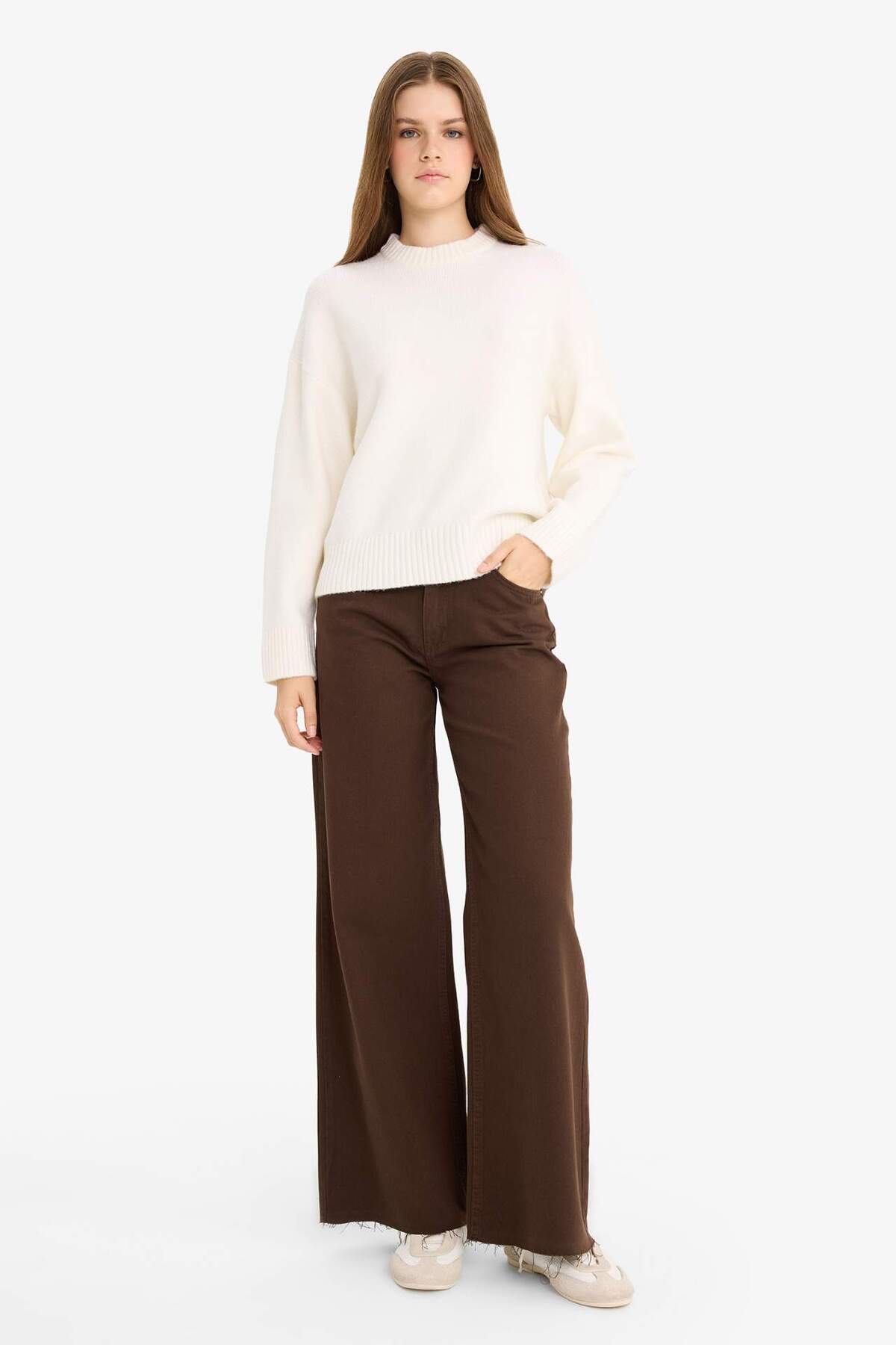 Defacto  Oversize Geniş Kalıp Bisiklet Yaka Triko Kazak R6044AZ25WN - Görsel 2