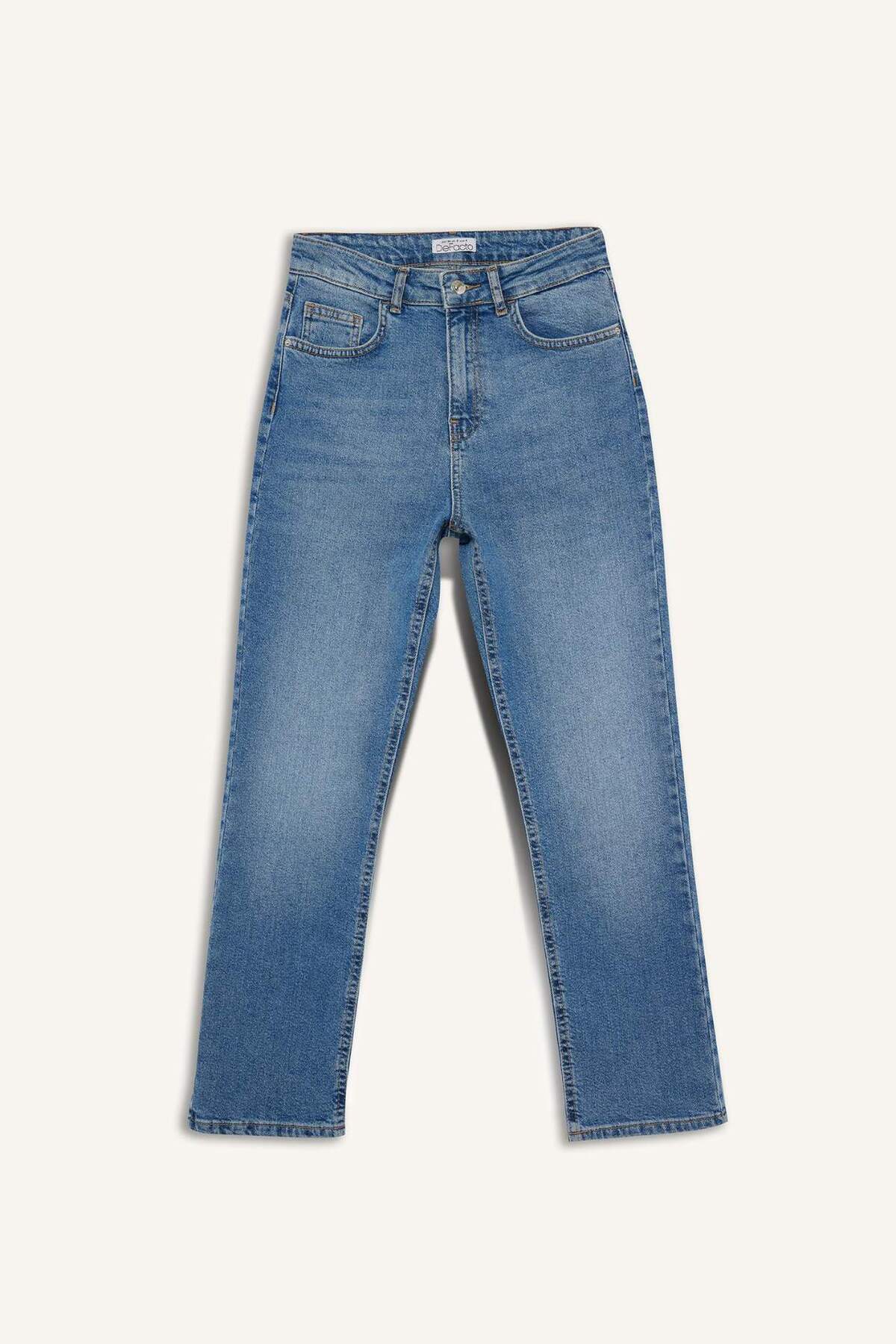 Defacto  Mary Vintage Straight Fit Yüksek Bel Bilek Boy Jean Yıkamalı Pantolon F3094AX25WN - Görsel 6