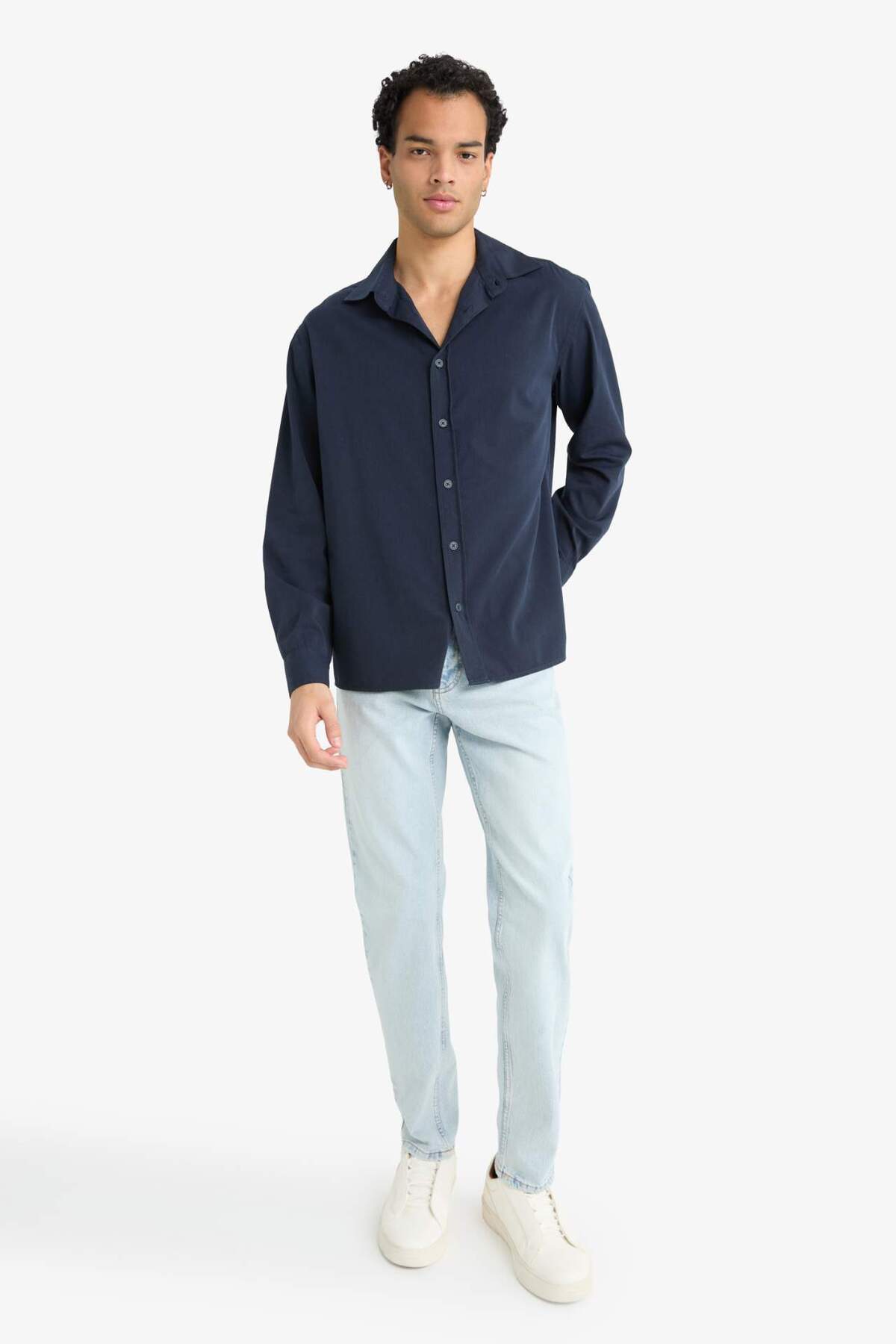 Defacto  Regular Fıt Polo Yaka Dokuma Uzun Kollu Gömlek F6341AX25AU - Görsel 2