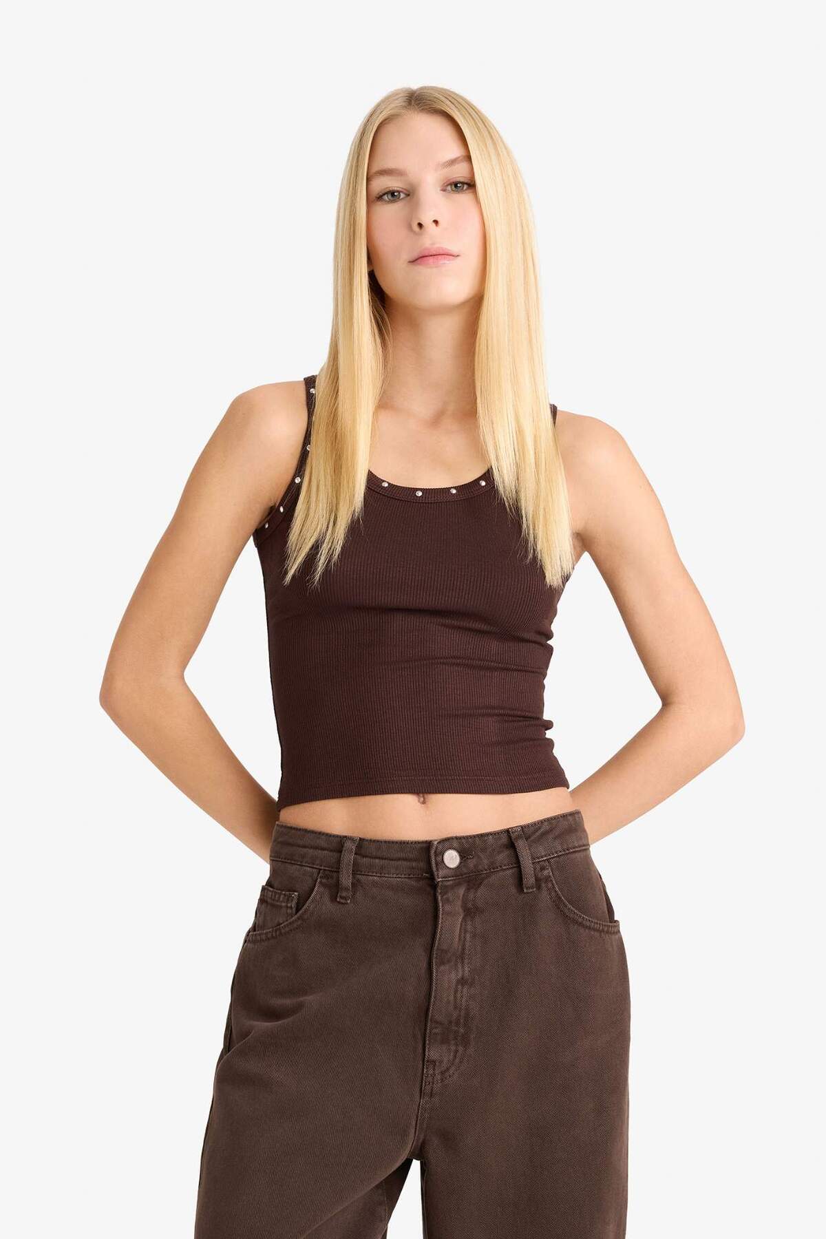 DeFacto Fitted Kare Yaka Fitilli Kaşkorse Atlet G1611AX25AU görsel 3