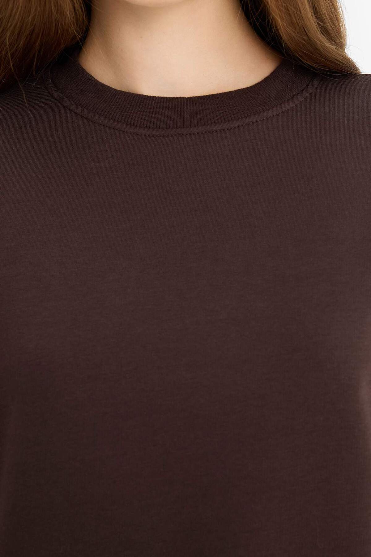 Defacto  Regular Fit Bisiklet Yaka Kalın Basic Düz Sweatshirt D6645AX25WN - Görsel 5