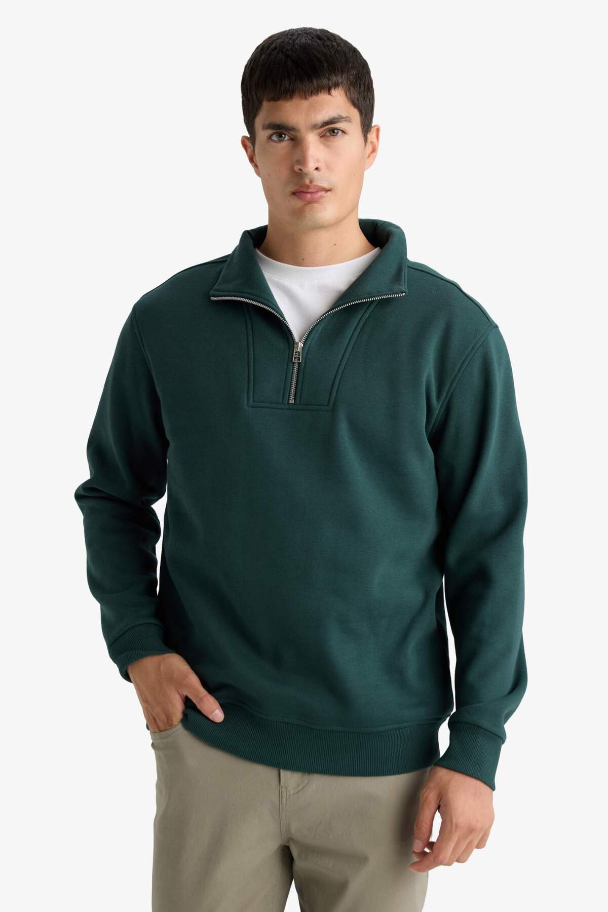 Defacto  Regular Fit Yarım Balıkçı Yaka Fermuarlı Kalın Sweatshirt F4136AX25AU - Görsel 4
