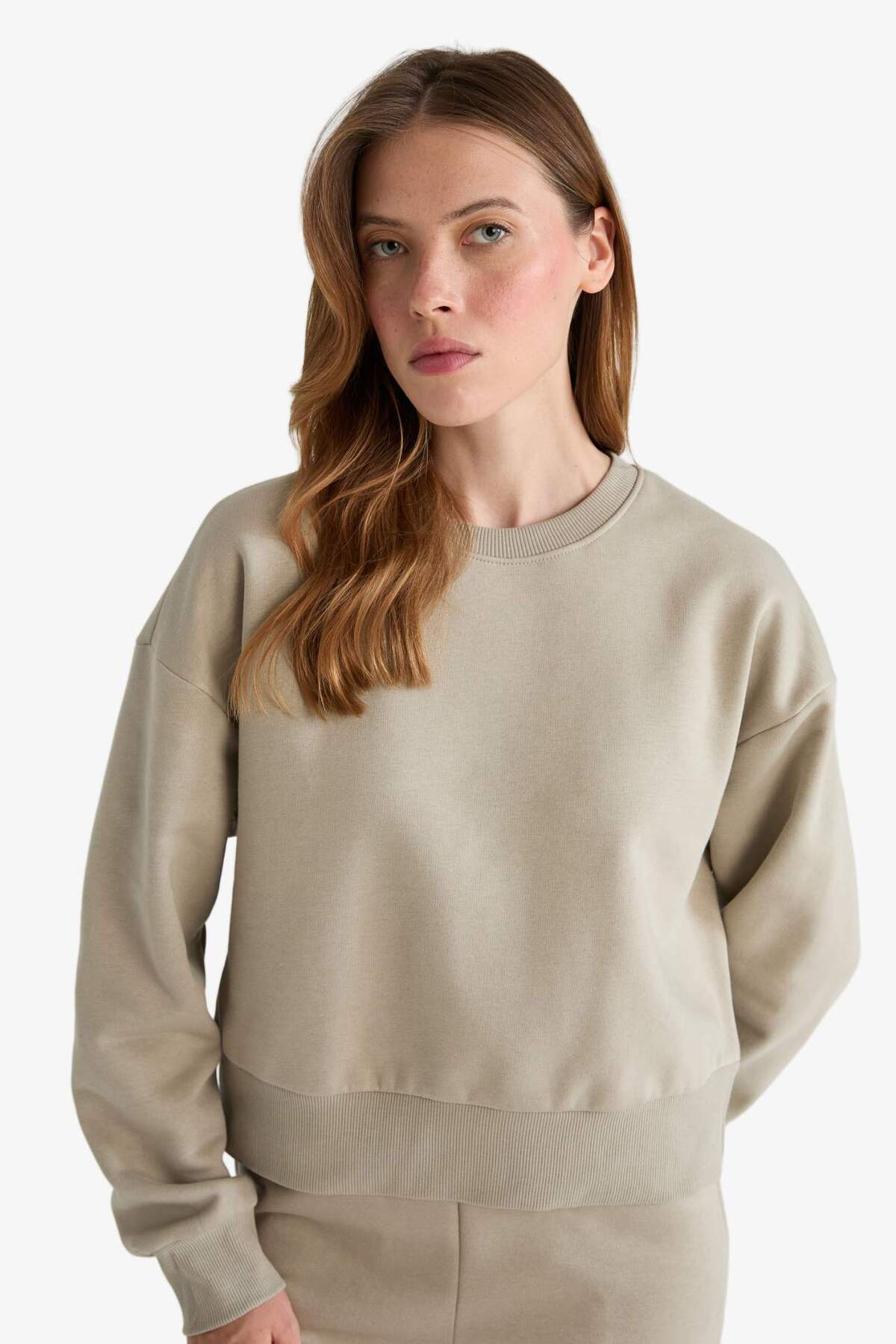 Defacto  Boxy Fit Bisiklet Yaka Basic Düz Sweatshirt B8568AX25AU - Görsel 4