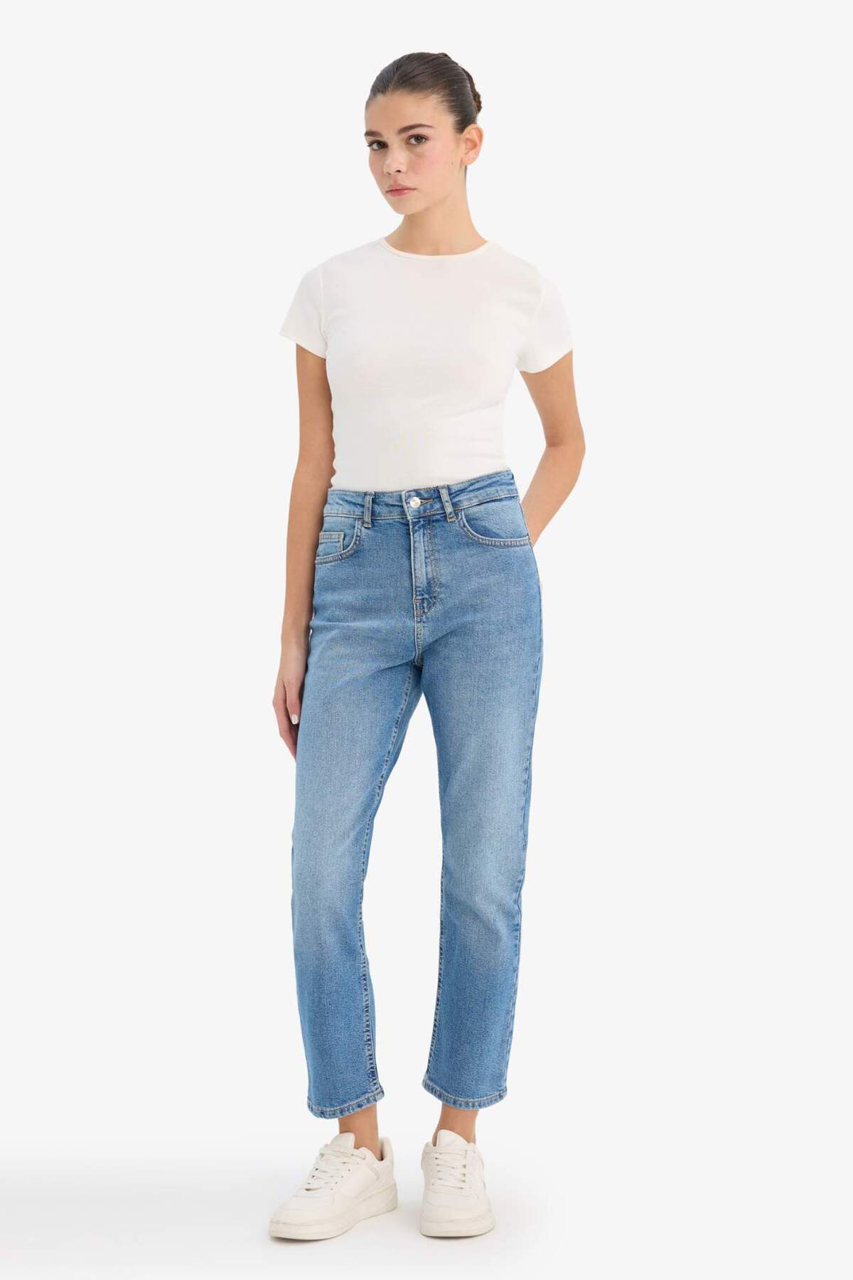 Defacto  Mary Vintage Straight Fit Yüksek Bel Bilek Boy Jean Yıkamalı Pantolon F3094AX25WN - Görsel 2