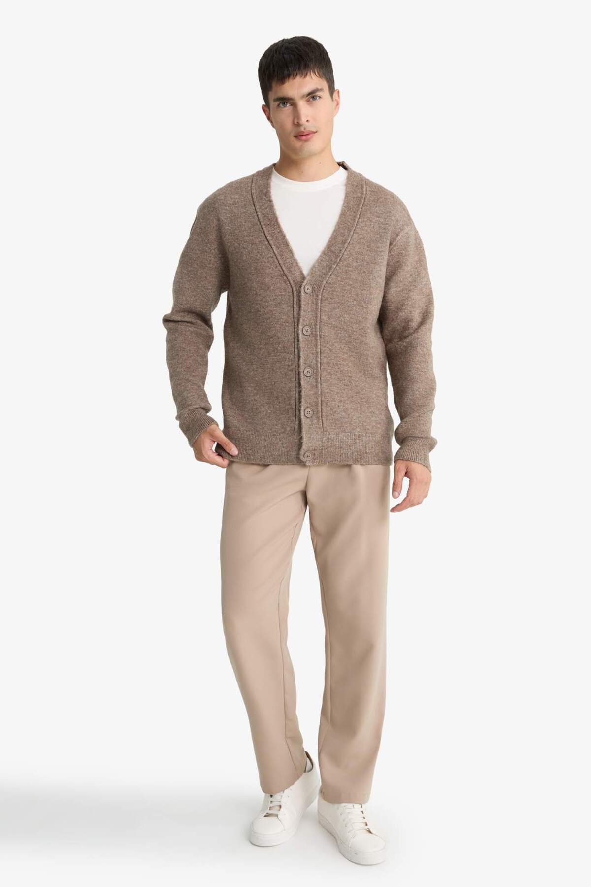 Defacto  Relax Fit V Yaka Düğmeli Triko Hırka F3717AX25WN - Görsel 2