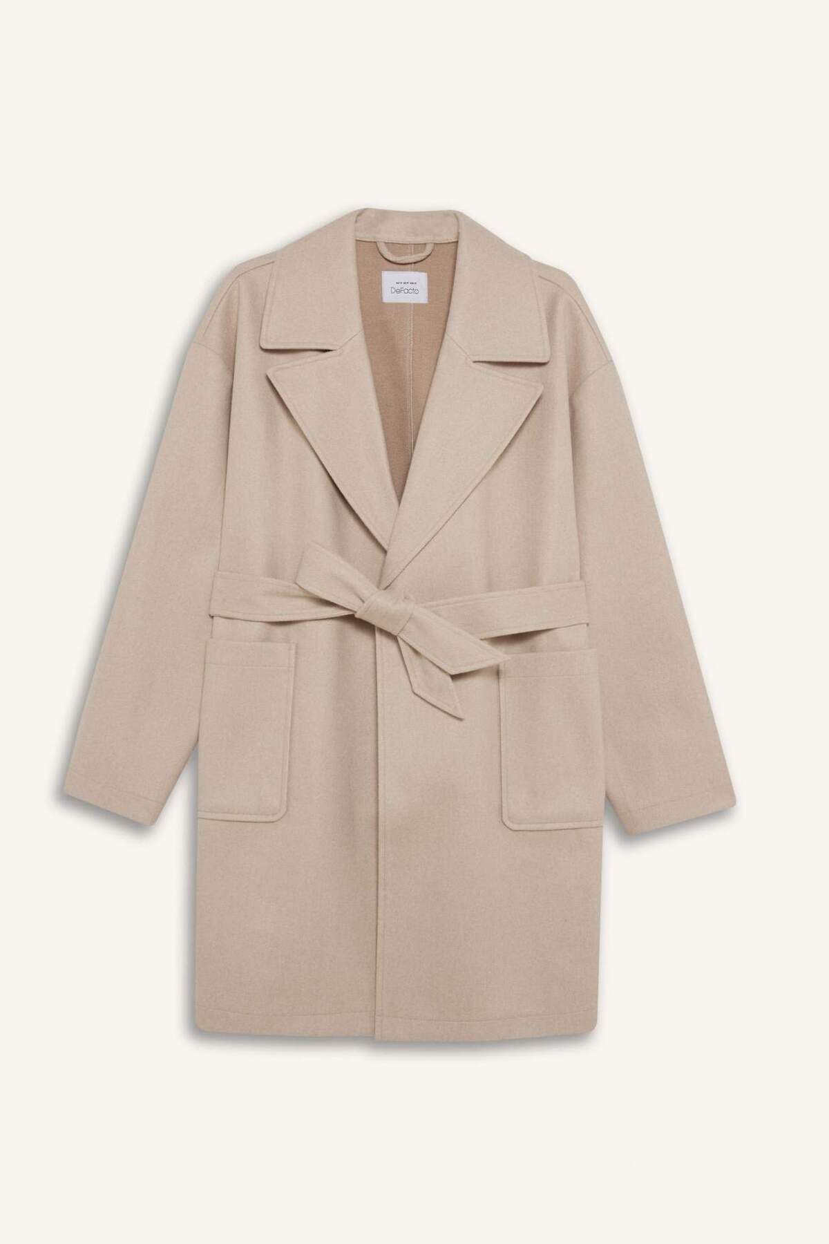 Defacto  Regular Fit Kuşaklı Kaşe Kaban E8636AX25AU - Görsel 5