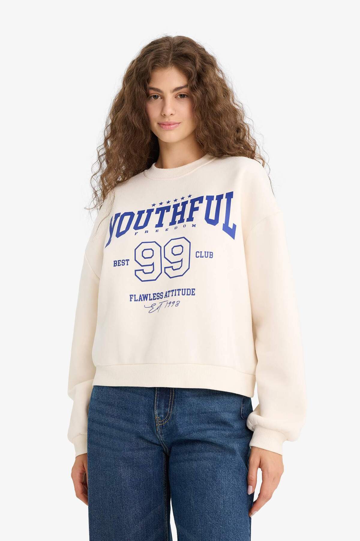 Defacto  Regular Fit Bisiklet Yaka Baskılı Sweatshirt E9502AX25WN - Görsel 4