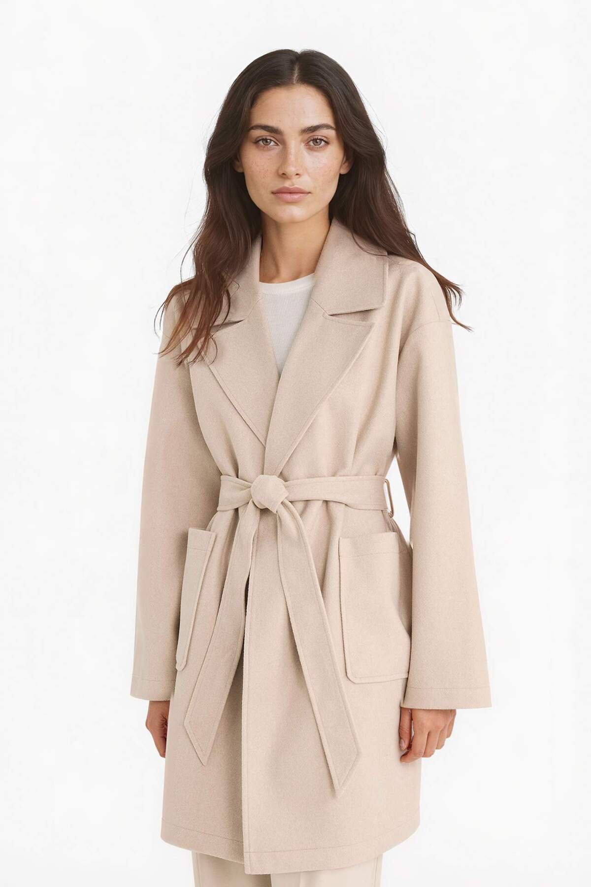 Defacto  Regular Fit Kuşaklı Kaşe Kaban E8636AX25AU - Görsel 3