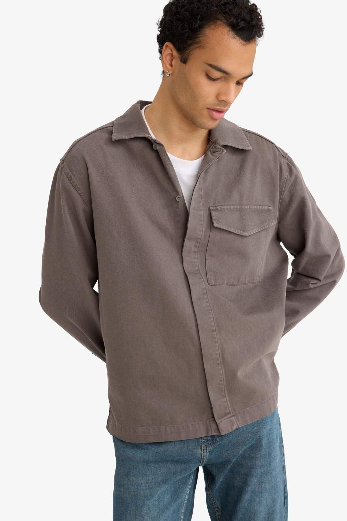 DeFacto Boxy Fit Gabardin Uzun Kollu Gömlek G3184AX25AU görsel 3