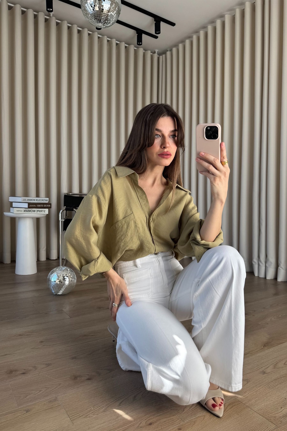 Sue Store  Haki Oversize Modal Kumaş Gömlek - Görsel 3