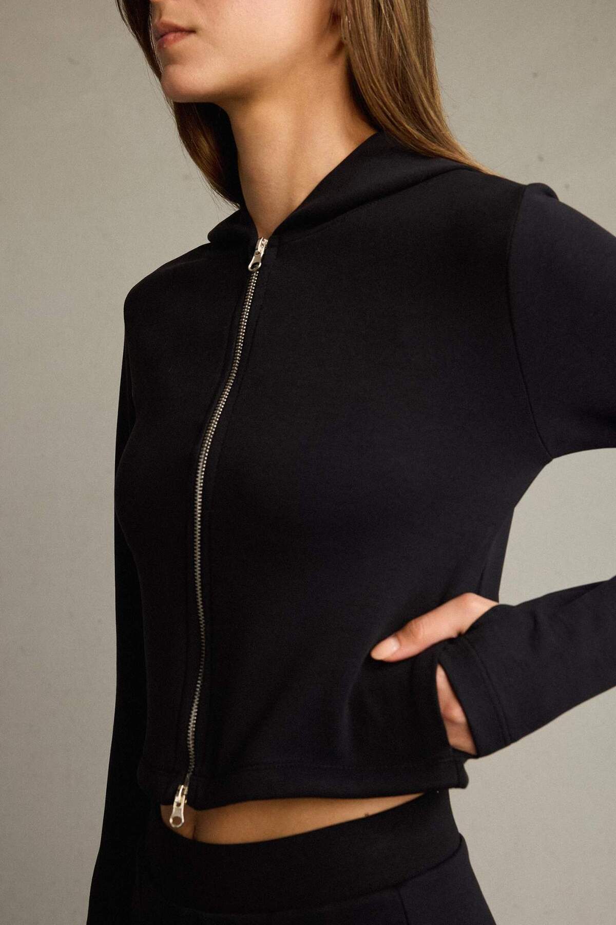 Defacto  Kapüşonlu Fermuarlı Modal Hırka G2956AX25AU - Görsel 5