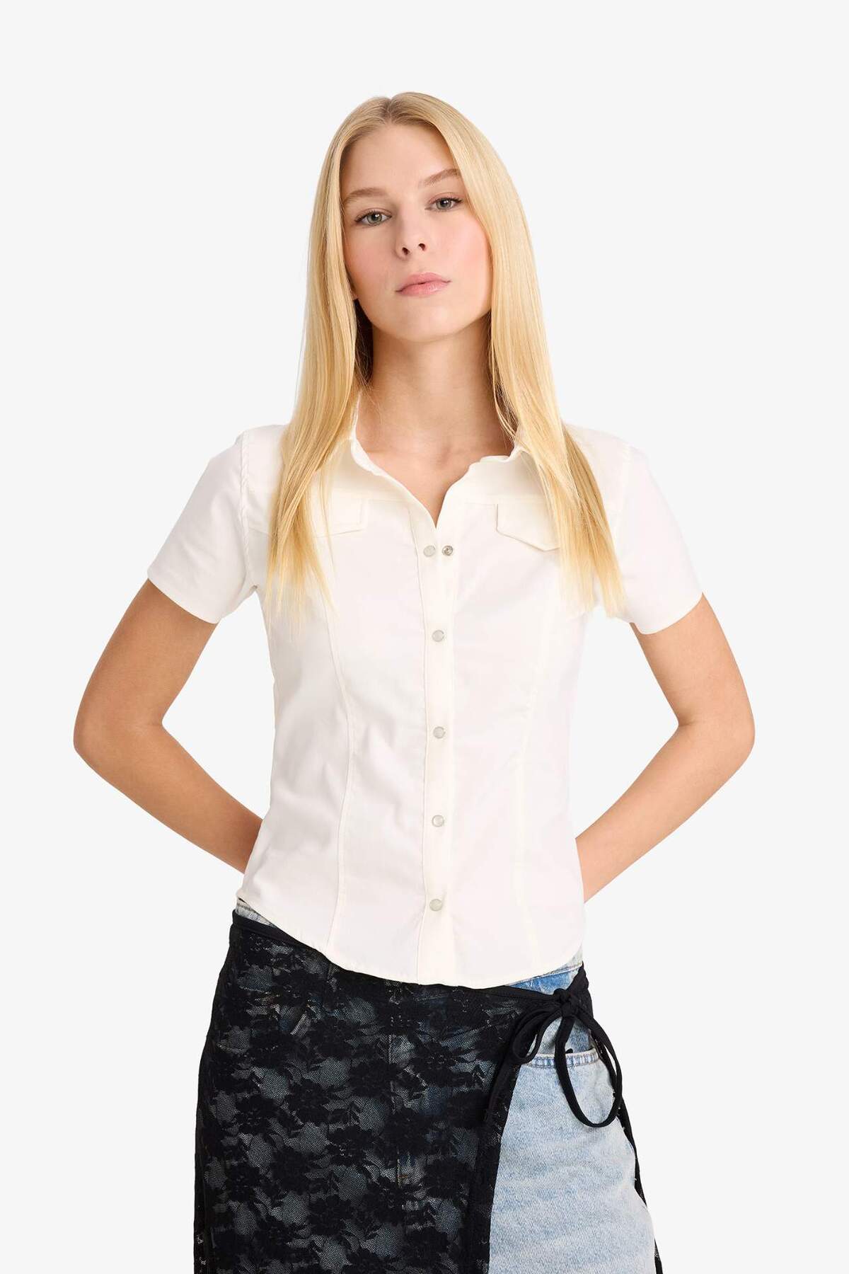 Defacto  Fitted Kısa Kollu Gömlek F9877AX25AU - Görsel 5