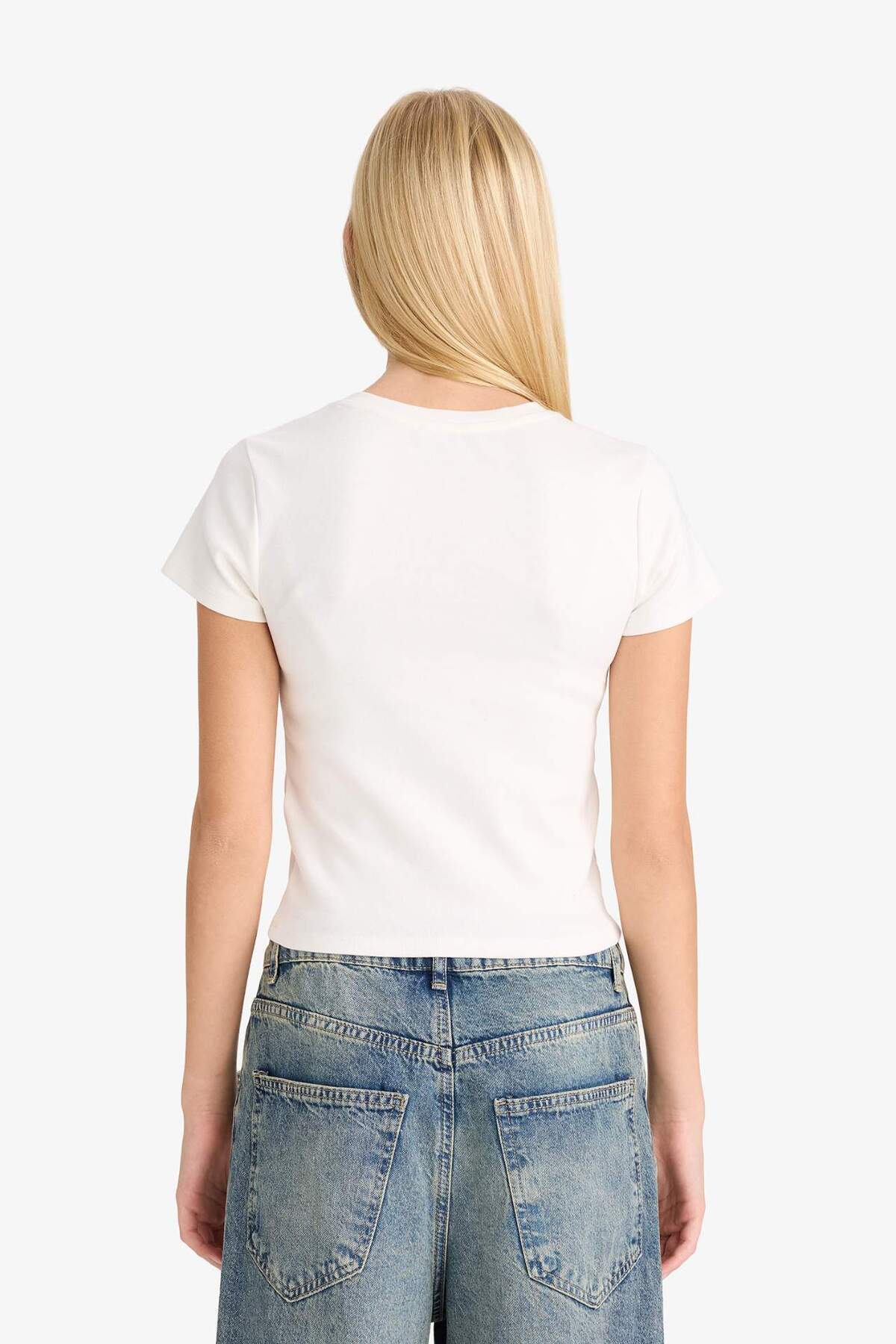 Defacto  Fitted Yıldız Desenli Ribana Tişört G2770AX25AU - Görsel 5