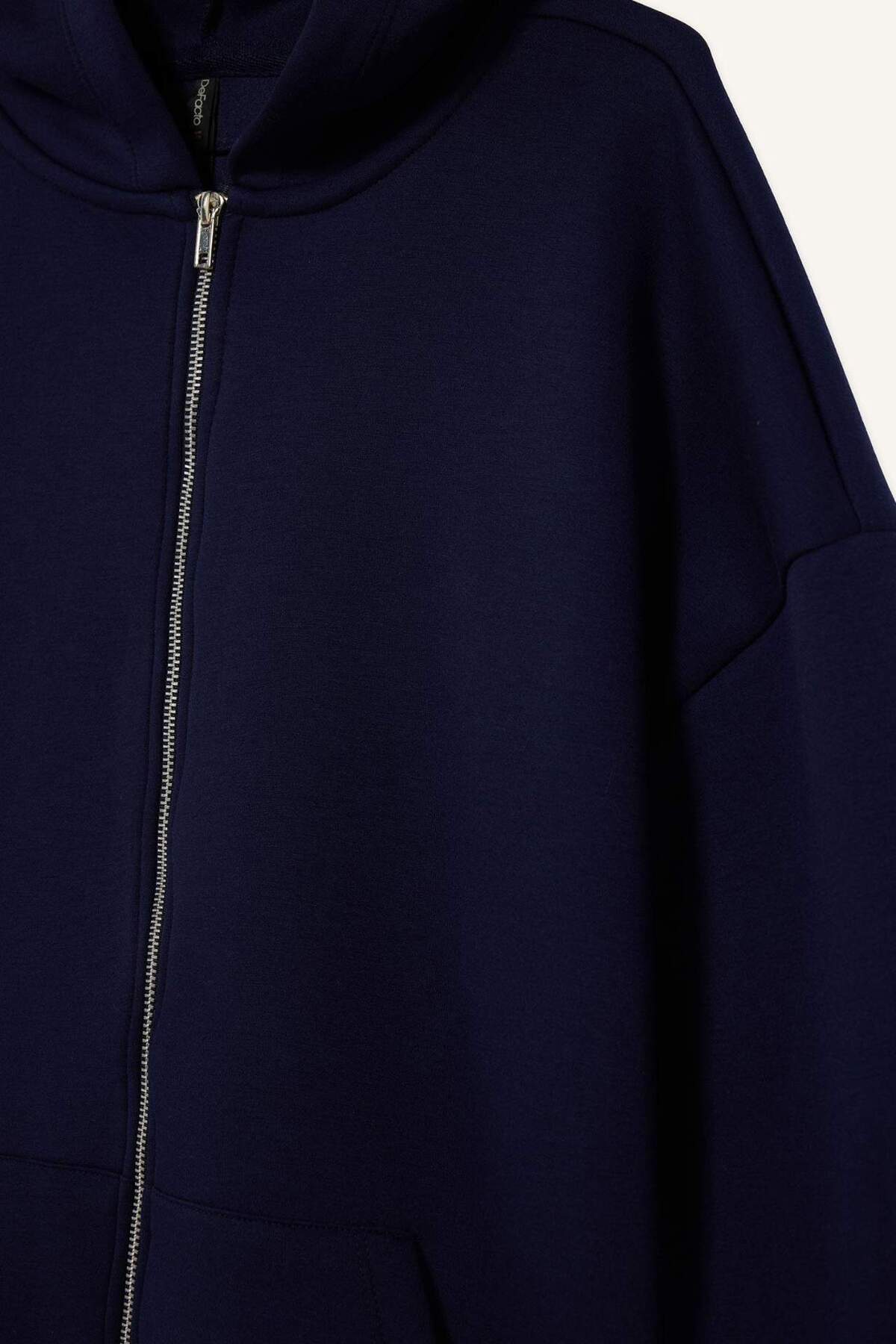 Defacto  Oversize Geniş Kalıp Kapüşonlu Skuba Dalgıç Kumaş Fermuarlı Sweatshirt C6871AX25AU - Görsel 5