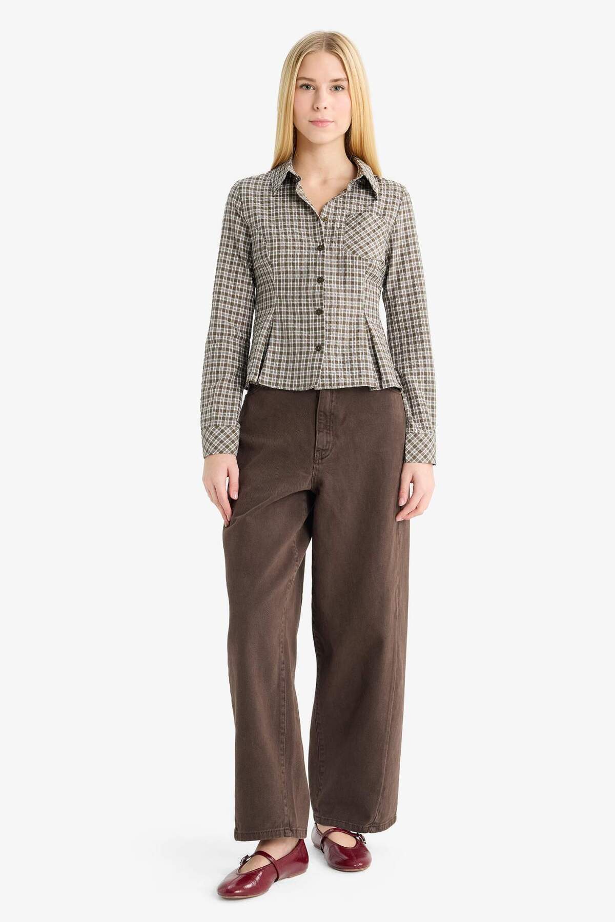 Defacto  Coool Fitted Kareli Poplin Uzun Kollu Gömlek G1046AX25AU - Görsel 2