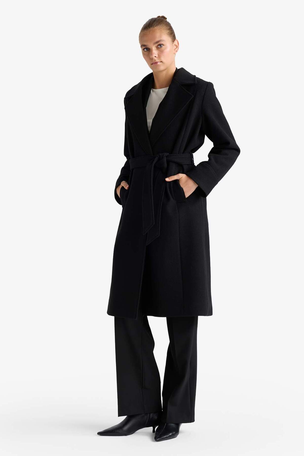 Defacto  Regular Fit Kuşaklı Kaşe Kaban F1207AX25WN - Görsel 2