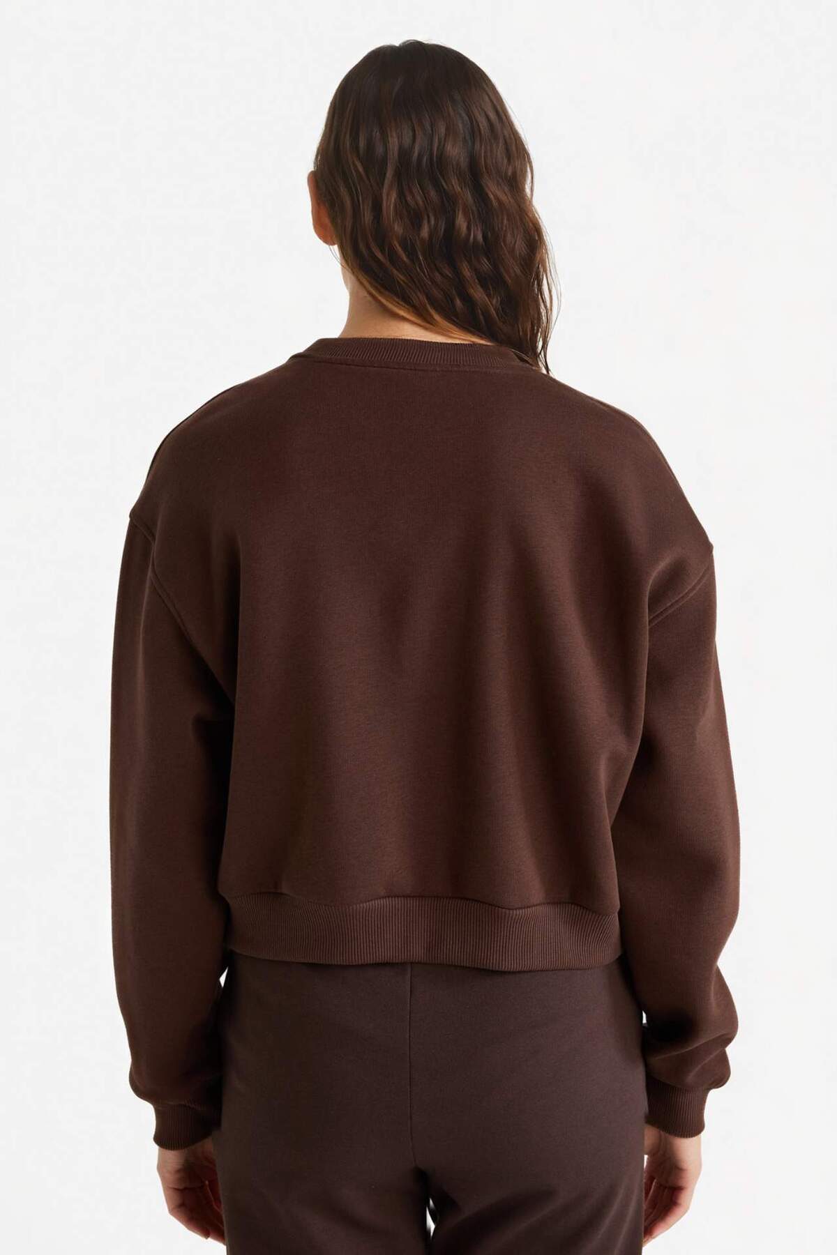 Defacto  Boxy Fit Bisiklet Yaka İşlemeli Kalın Sweatshirt G2153AX25WN - Görsel 4