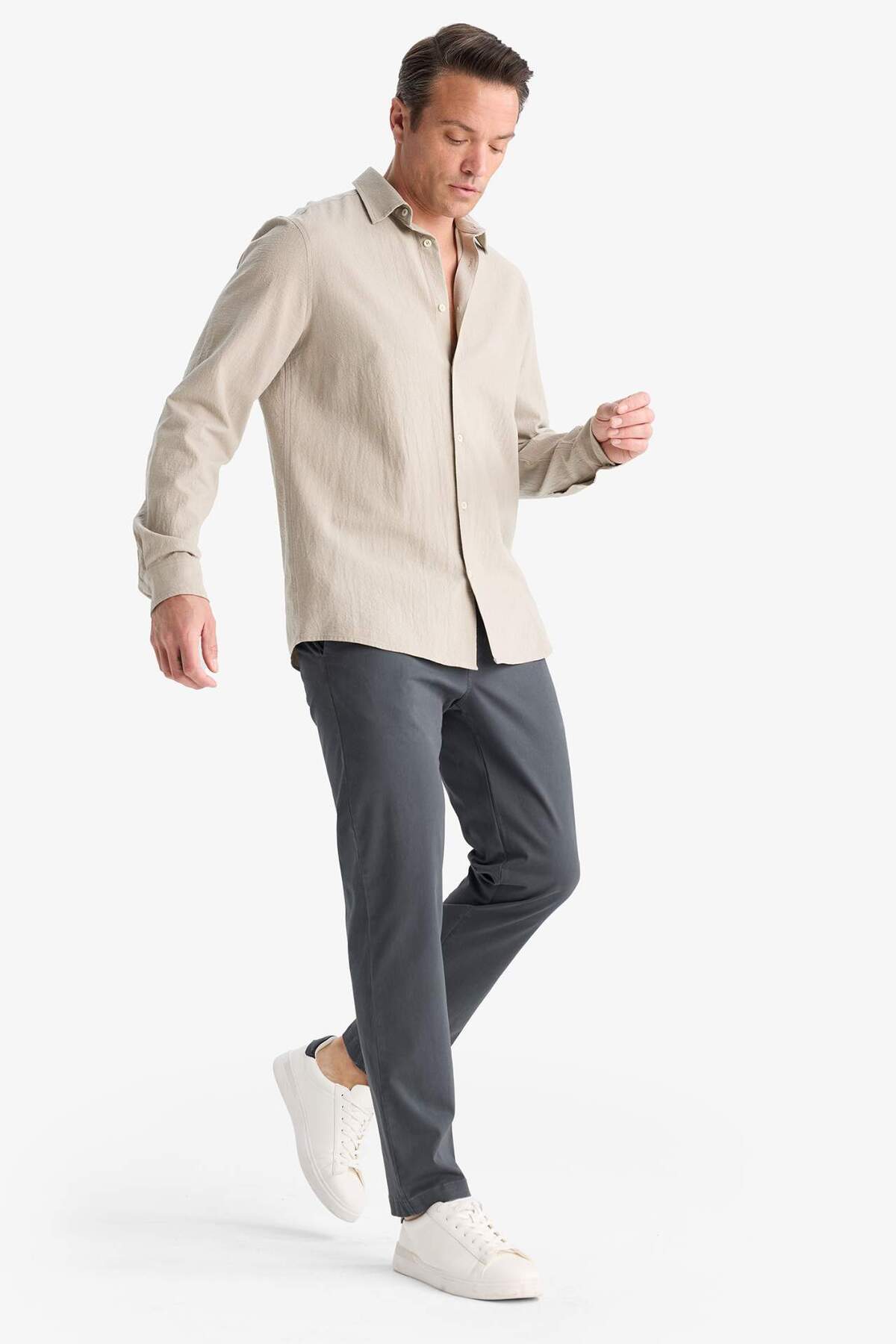 Defacto  Regular Fit Polo Yaka Pamuklu Uzun Kollu Gömlek E7741AX25AU - Görsel 2