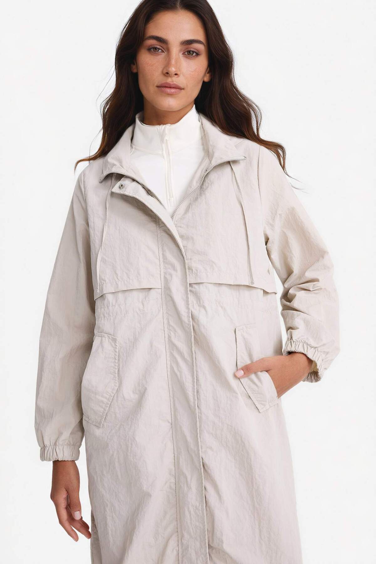 Defacto  Su İtici Kapüşonlu Fermuarlı Uzun Yağmurluk E8554AX25AU - Görsel 3