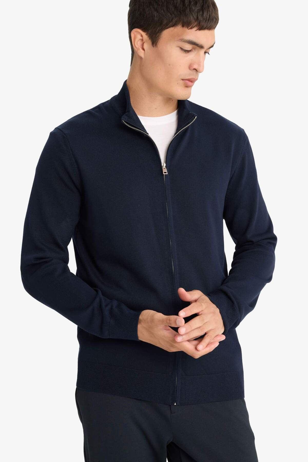 Defacto  Standart Fit Dik Yaka Fermuarlı Triko Hırka F2739AX25AU