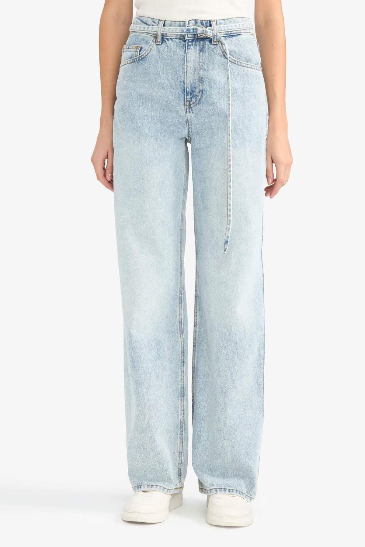 Defacto  %100 Pamuk Straıght Wıde Yüksek Bel Düz Paça Uzun Jean Pantolon F2945AX25WN - Görsel 3