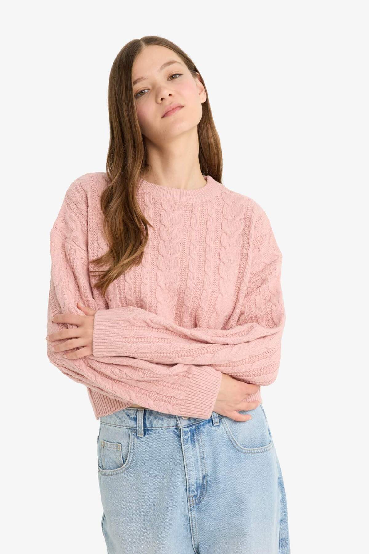DeFacto Regular Fit Bisiklet Yaka Triko Kazak T4518AZ25WN görsel 3