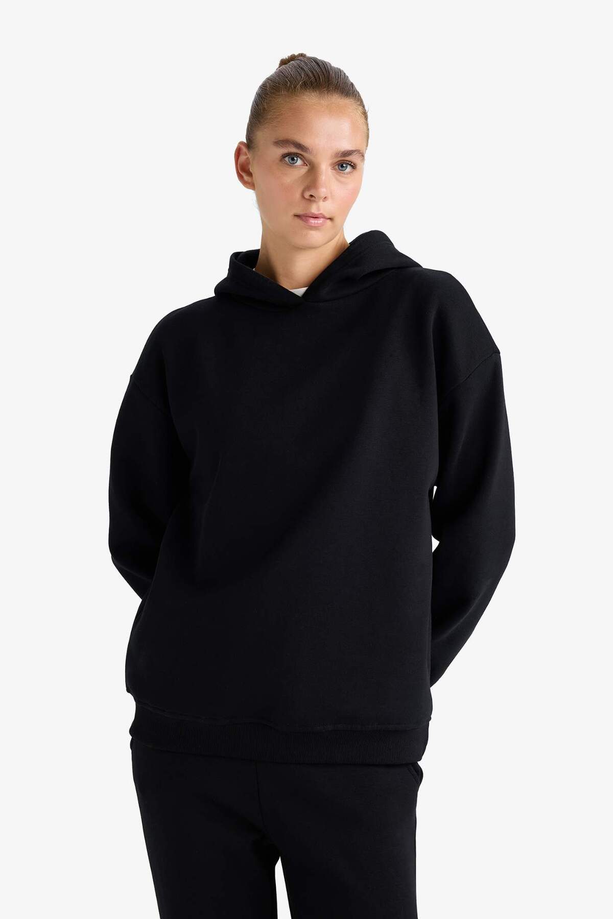 Defacto  Relax Fit Kapüşonlu Basıc Kalın Sweatshirt D9935AX25WN - Görsel 4