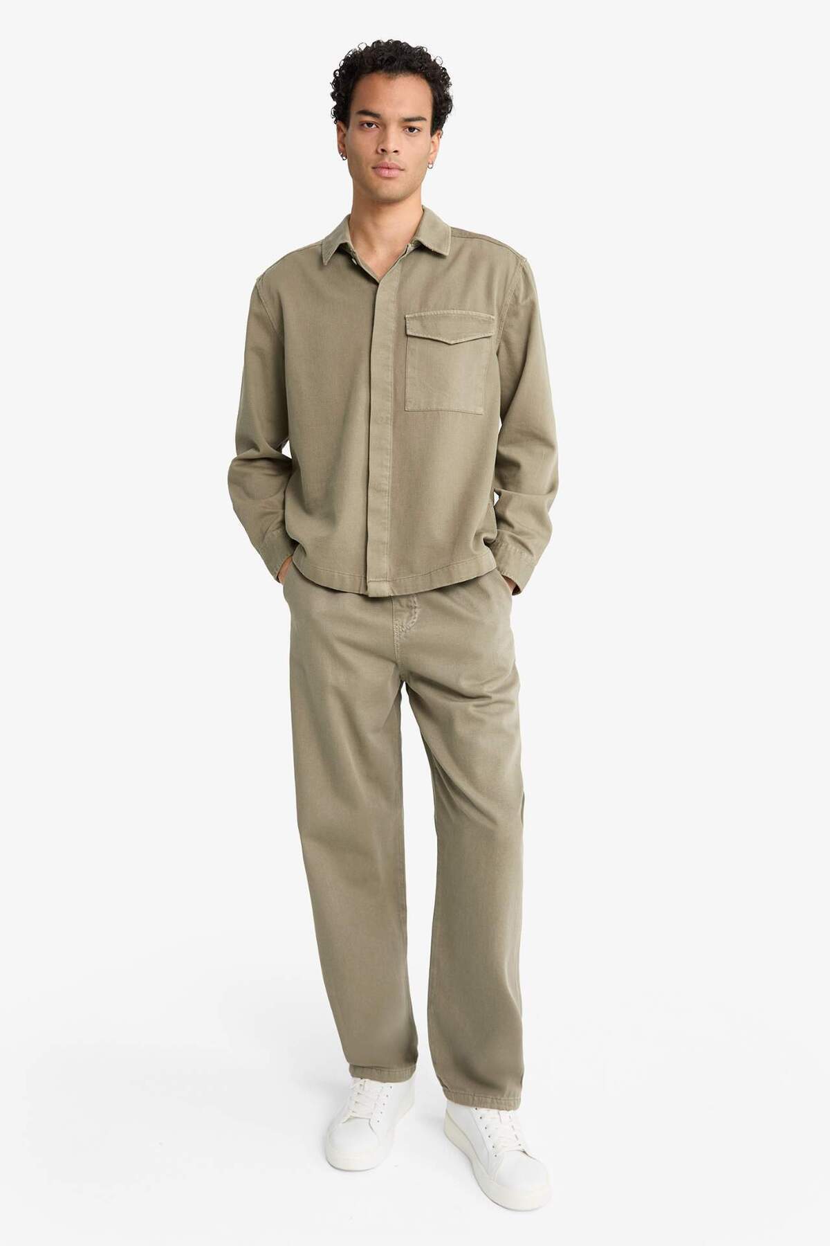 %100 Pamuk Baggy Fit Pantolon F6129AX25AU — خاکی — تصویر 3 از 6