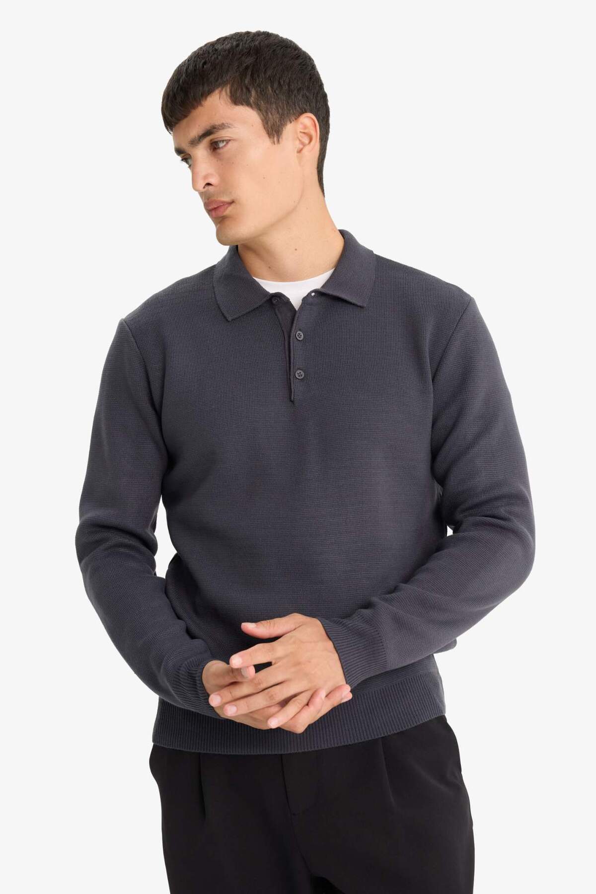 Defacto  Standart Fıt Polo Yaka Triko Kazak F1523AX25AU - Görsel 3