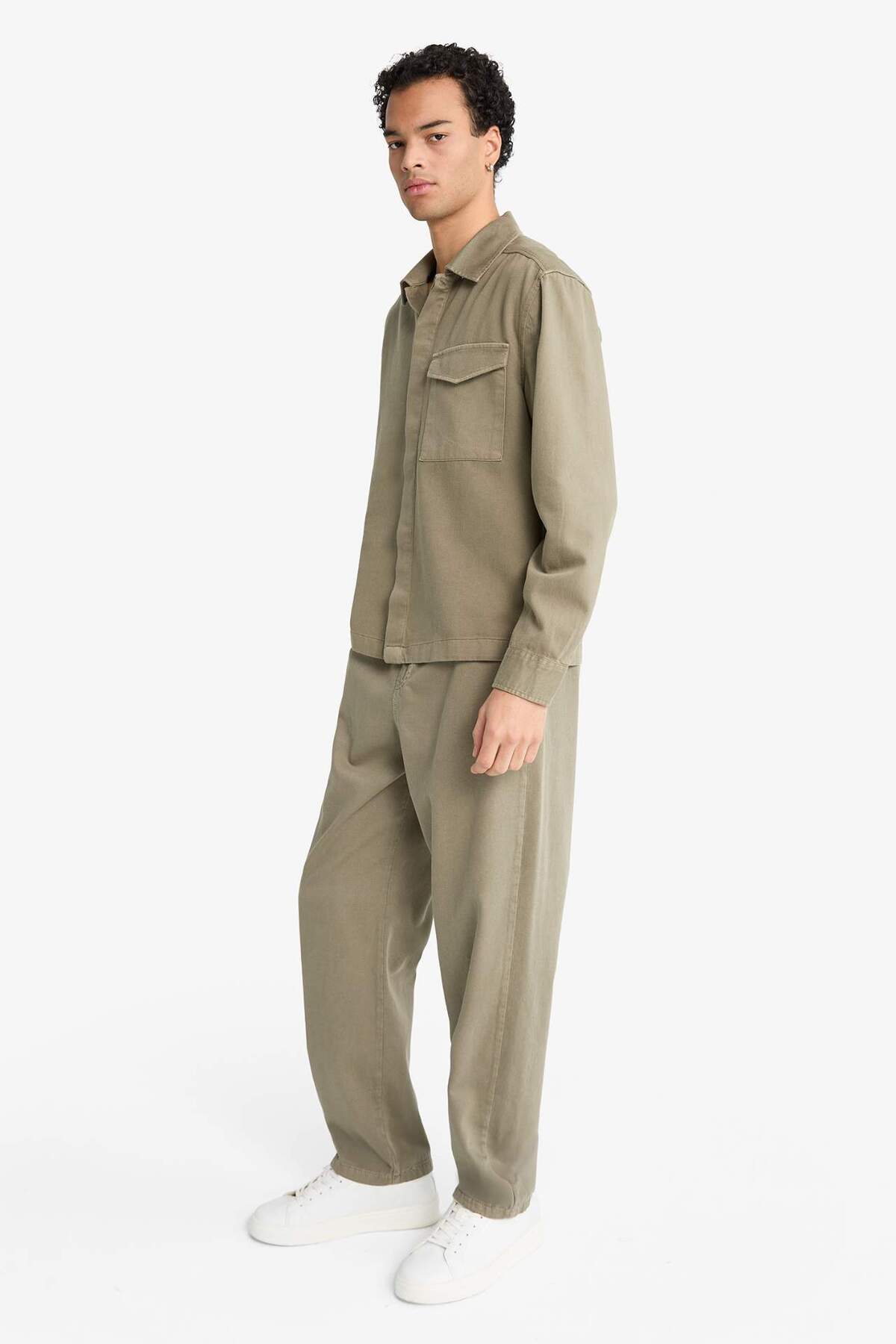 %100 Pamuk Baggy Fit Pantolon F6129AX25AU — خاکی — تصویر 2 از 6