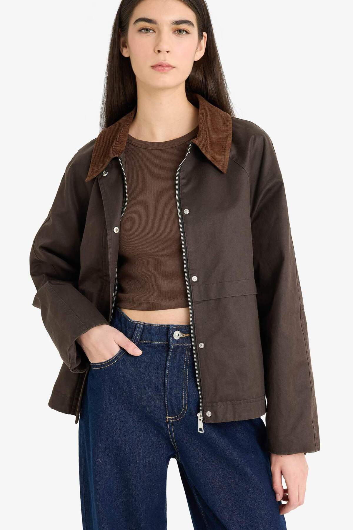 Defacto  Su Geçirmez Relax Fit Kontrast Yaka Fermuarlı Mont E8623AX25AU - Görsel 4