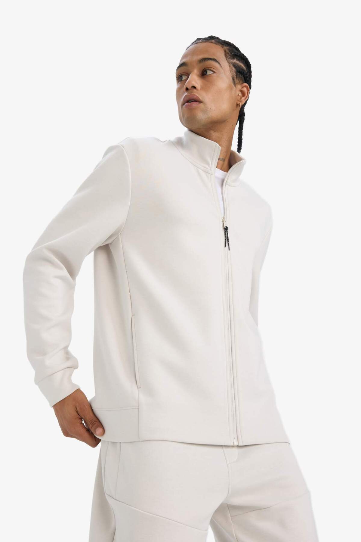 Defacto  Standart Fit Dik Yaka Skuba Dalgıç Kumaş Fermuarlı Hırka E9337AX25AU