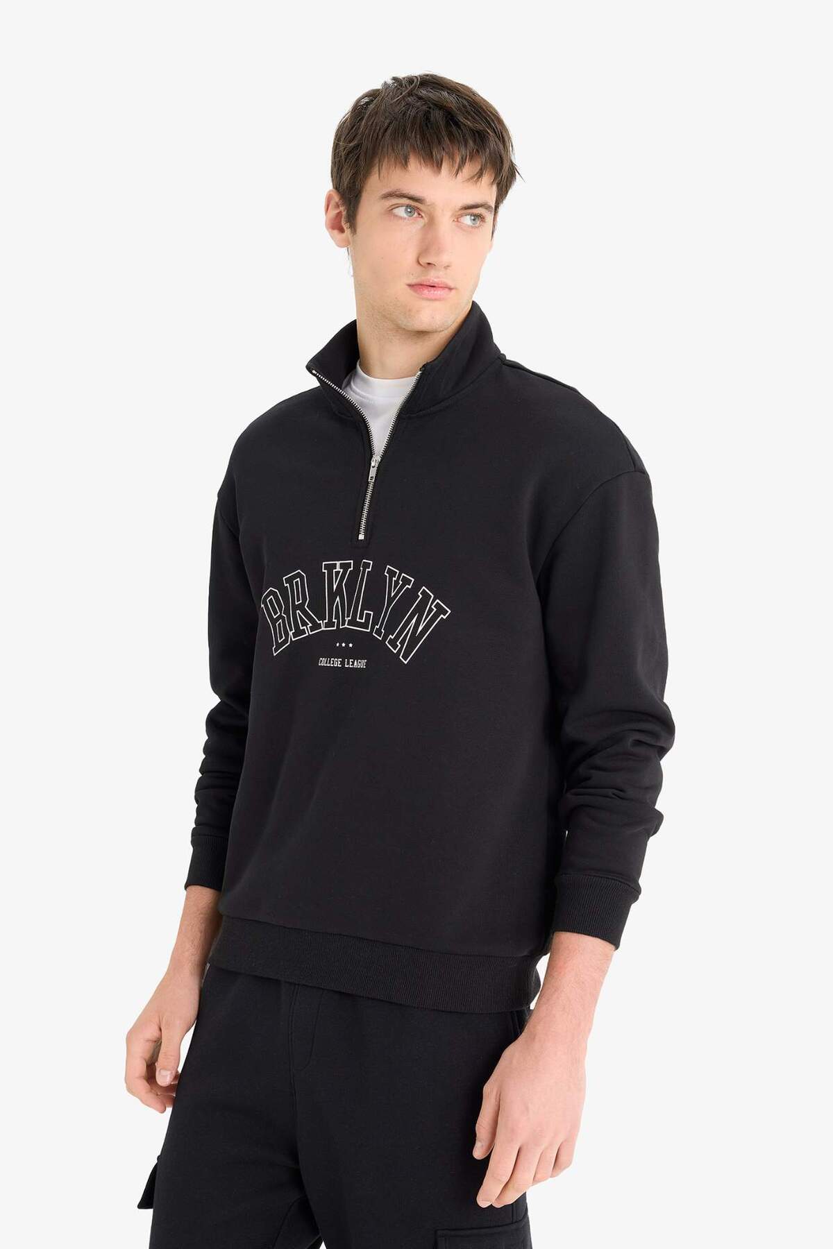 Defacto  Boxy Fit Dik Yaka Fermuarlı Baskılı Sweatshirt E9414AX25AU - Görsel 4