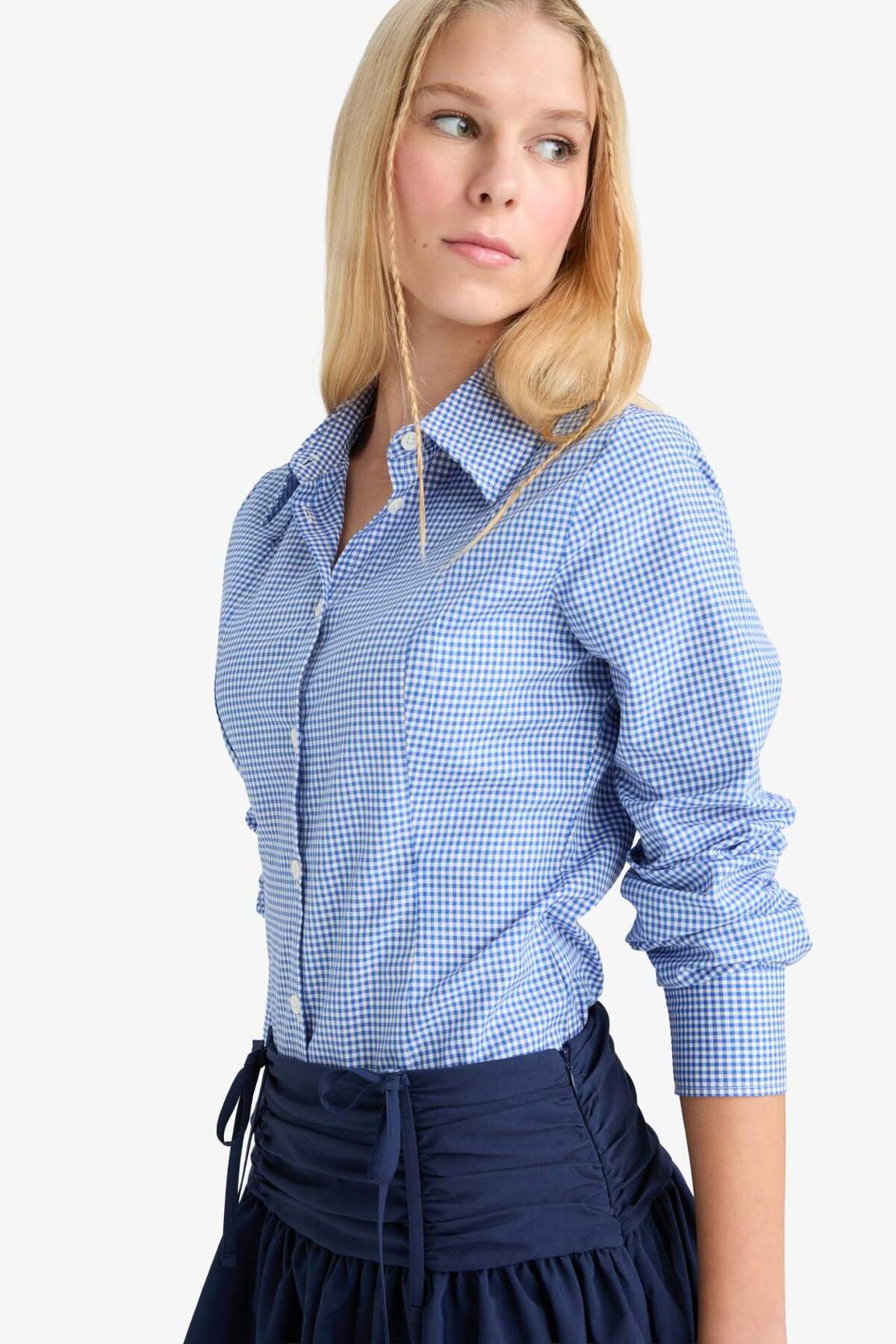 DeFacto Fitted Poplin Uzun Kollu Gömlek G0996AX25AU görsel 4