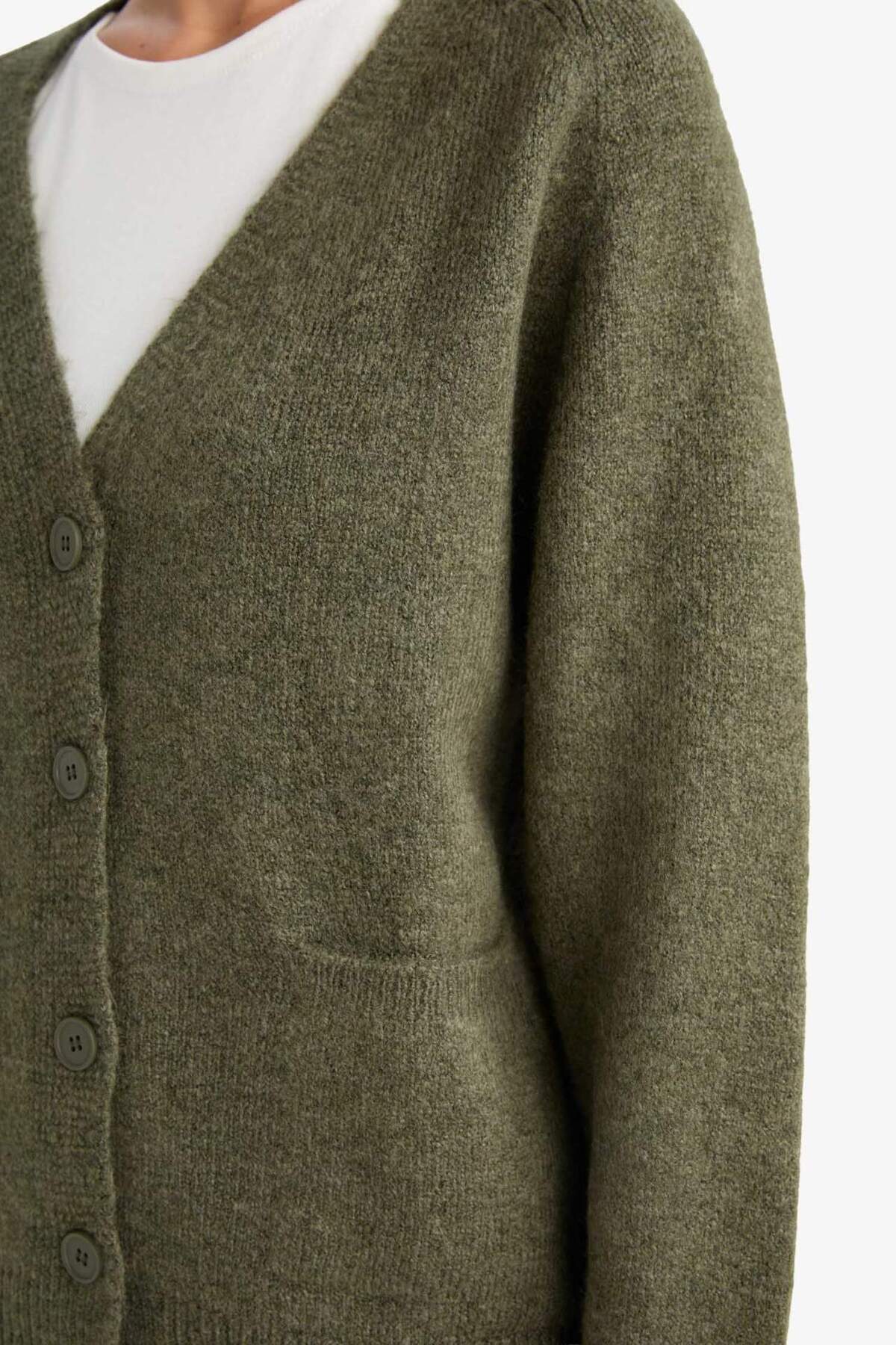 Defacto  Oversize Geniş Kalıp V Yaka Yumuşak Dokulu Düğmeli Hırka F2902AX25WN - Görsel 5