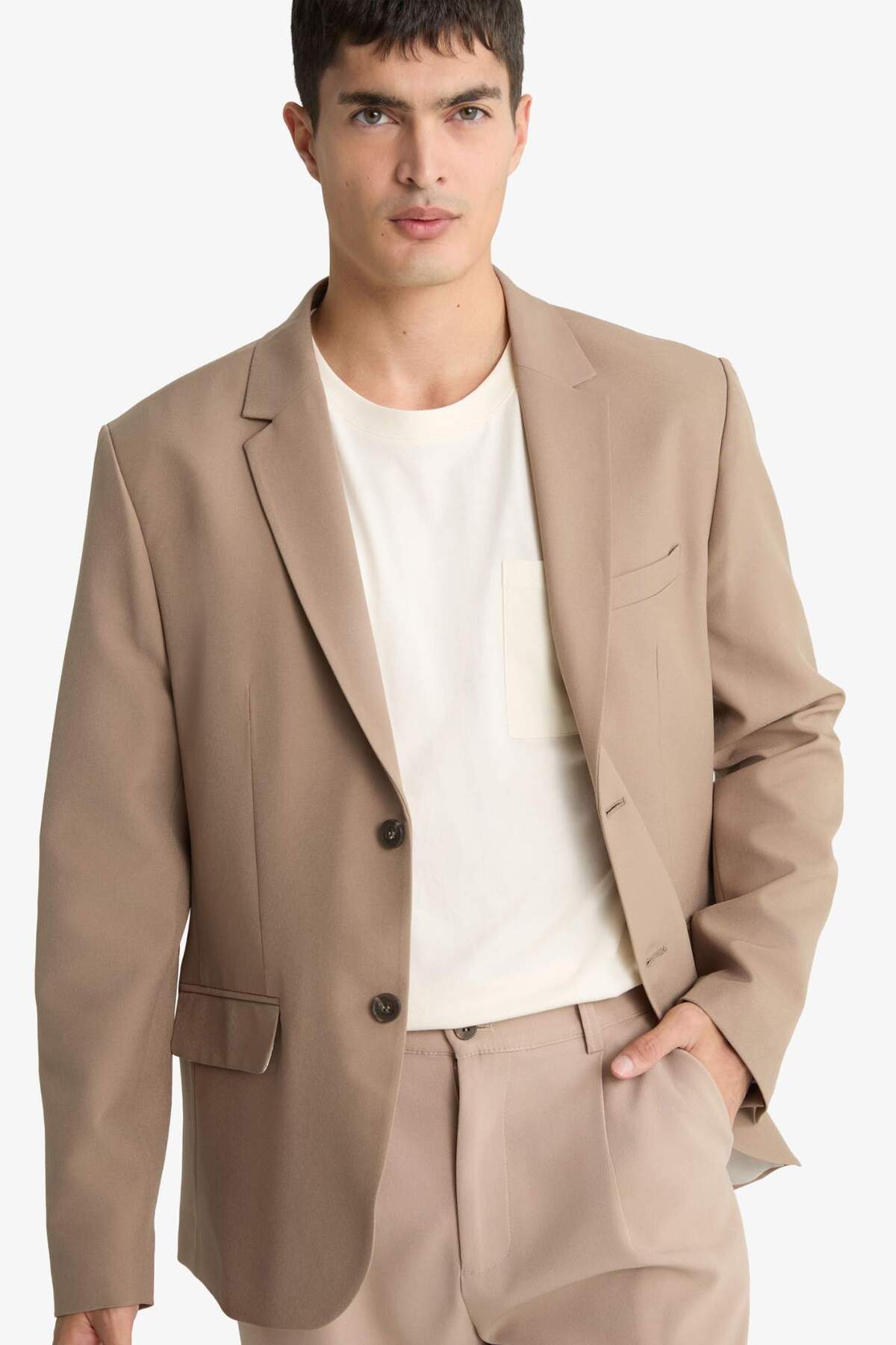 Defacto  Slim Fit Dar Kesim Çapraz Dokuma Düğmeli Blazer Ceket F7232AX25AU - Görsel 4