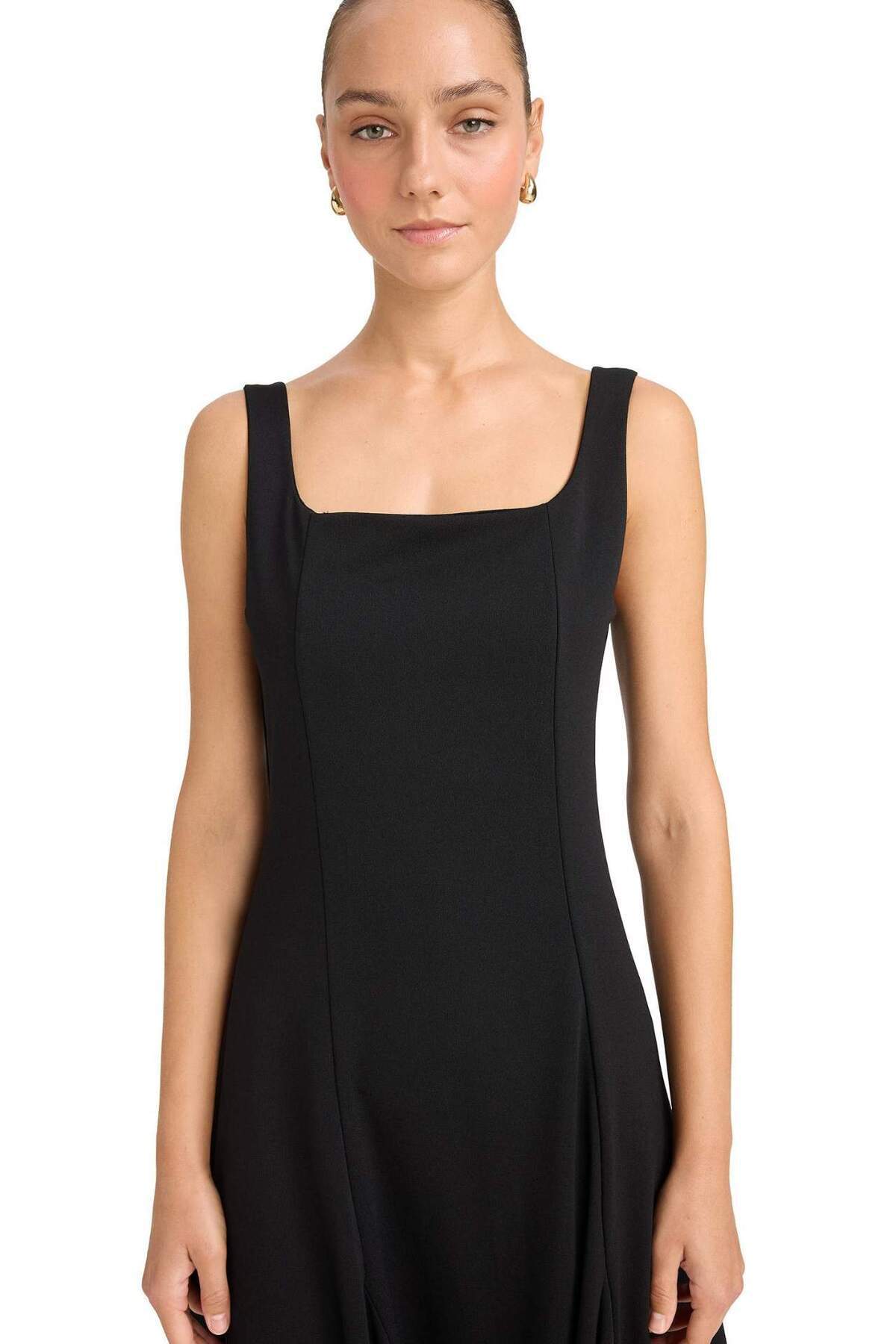 Defacto  A Kesim Kare Yaka Krep Midi Elbise G0957AX25AU - Görsel 5