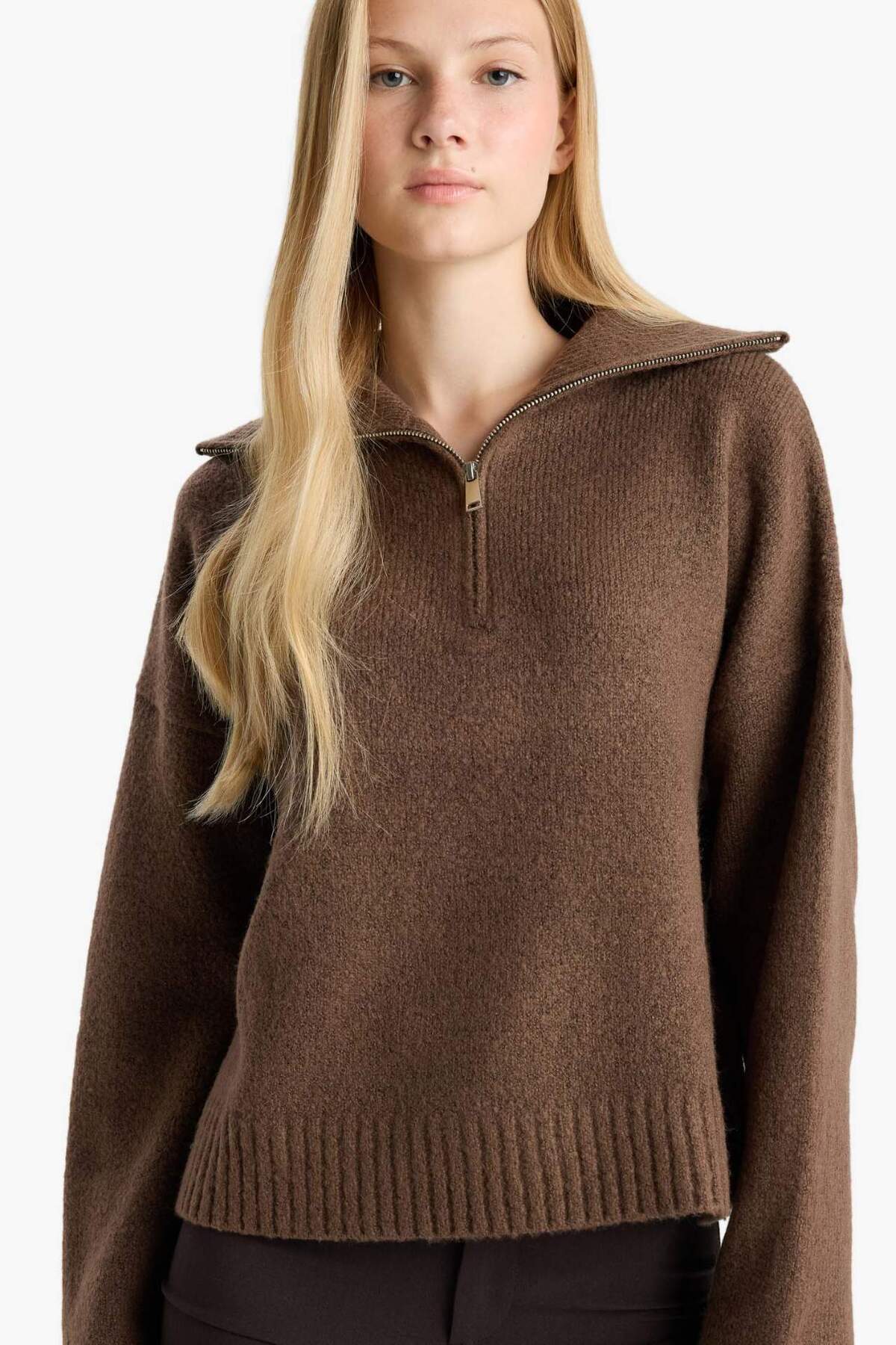 DeFacto Oversize Polo Yaka Yarım Fermuarlı Triko Kazak A8180AX25WN