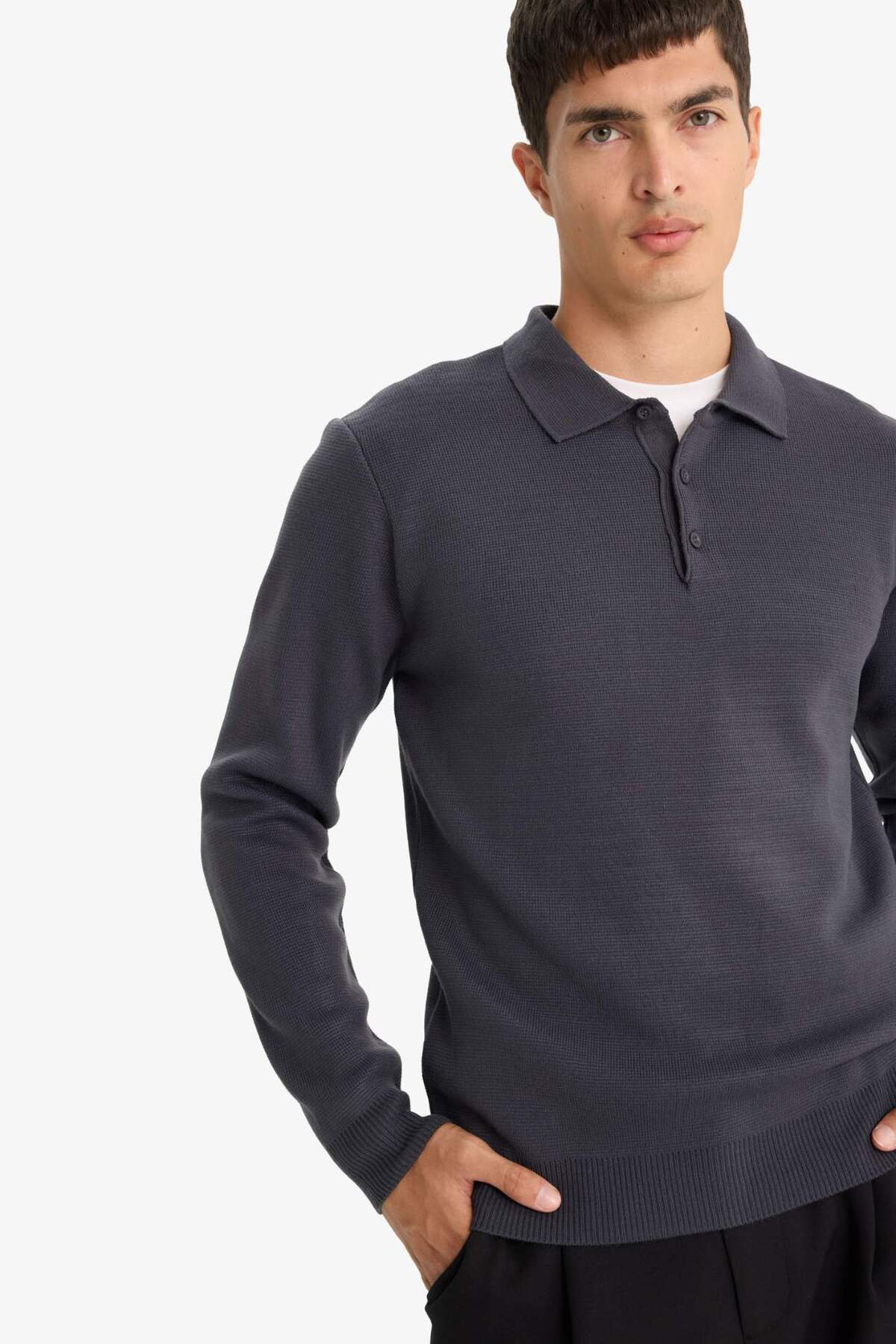 Defacto  Standart Fıt Polo Yaka Triko Kazak F1523AX25AU - Görsel 4