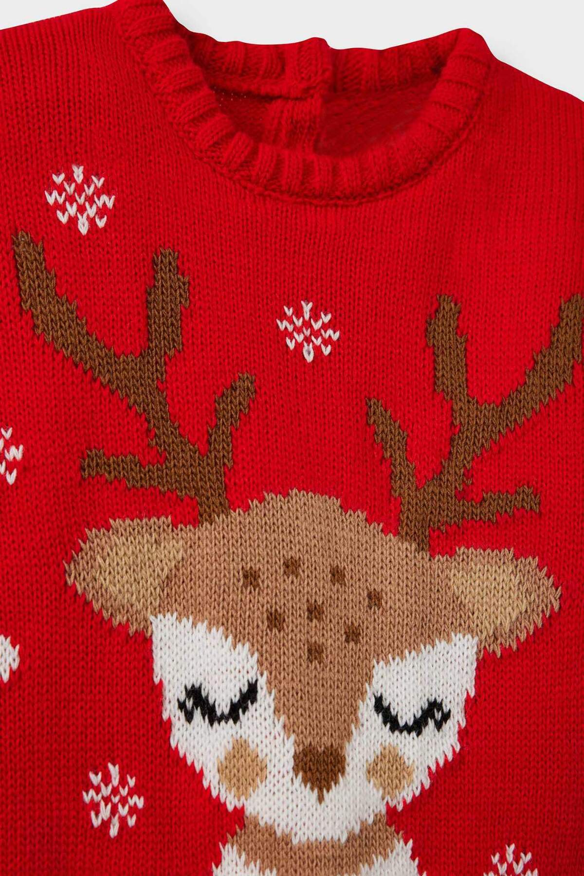 Defacto Yılbaşı Temalı Bisiklet Yaka Triko Kazak Kız Bebek F2591A525WN fotoğrafı 4 (önizleme)