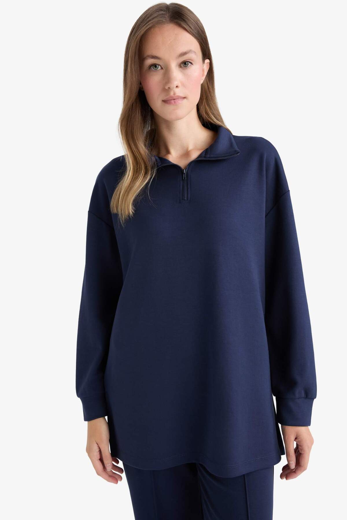 DeFacto Regular Fit Fermuarlı Yaka Uzun Kollu Tunik F5771AX25AU görsel 3