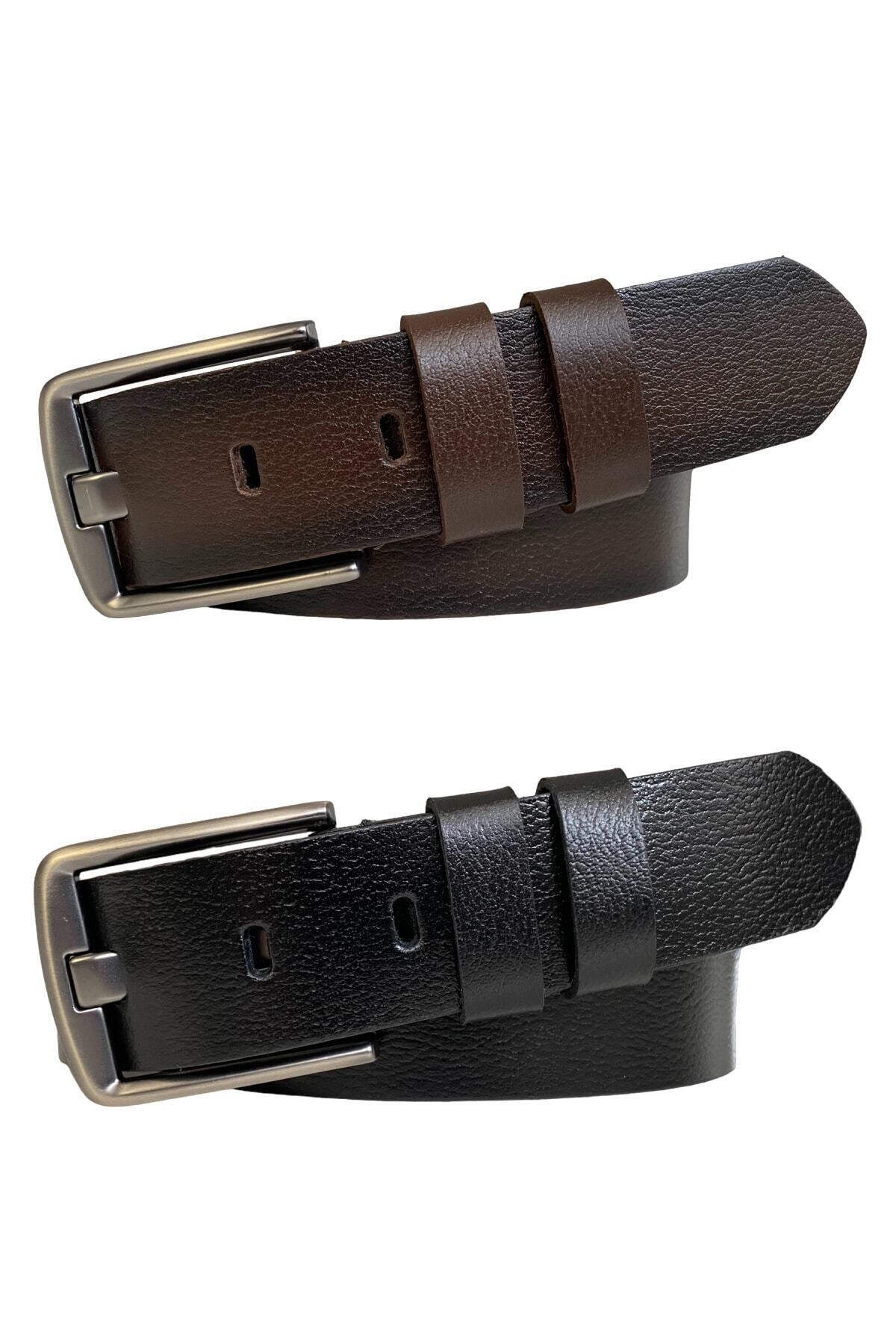 100% Genuine Leather, Legendary Smoked Wide Tongue; Black, Dark Brown 2-Piece Set Belt 4 Cm=4cm-smoked-wide