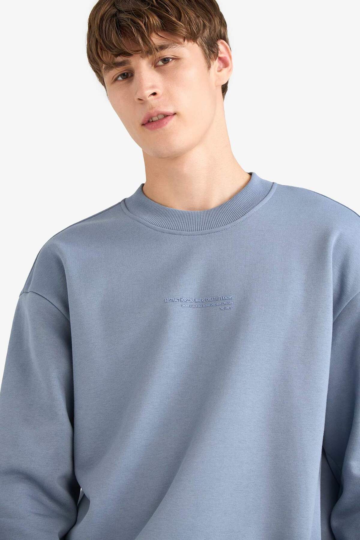 Defacto  Boxy Fit Bisiklet Yaka İçi Yumuşak Tüylü Baskılı Sweatshirt X8282AZ25AU - Görsel 4