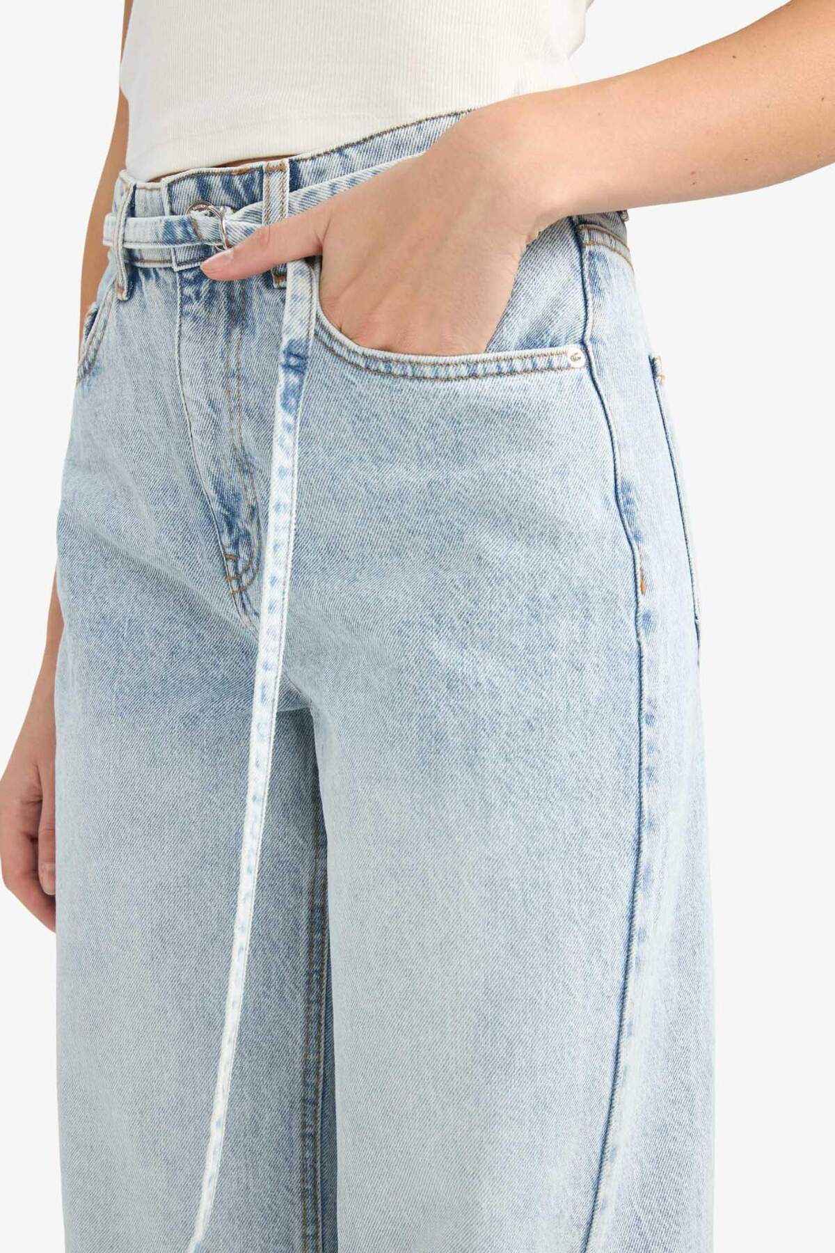 Defacto  %100 Pamuk Straıght Wıde Yüksek Bel Düz Paça Uzun Jean Pantolon F2945AX25WN - Görsel 4